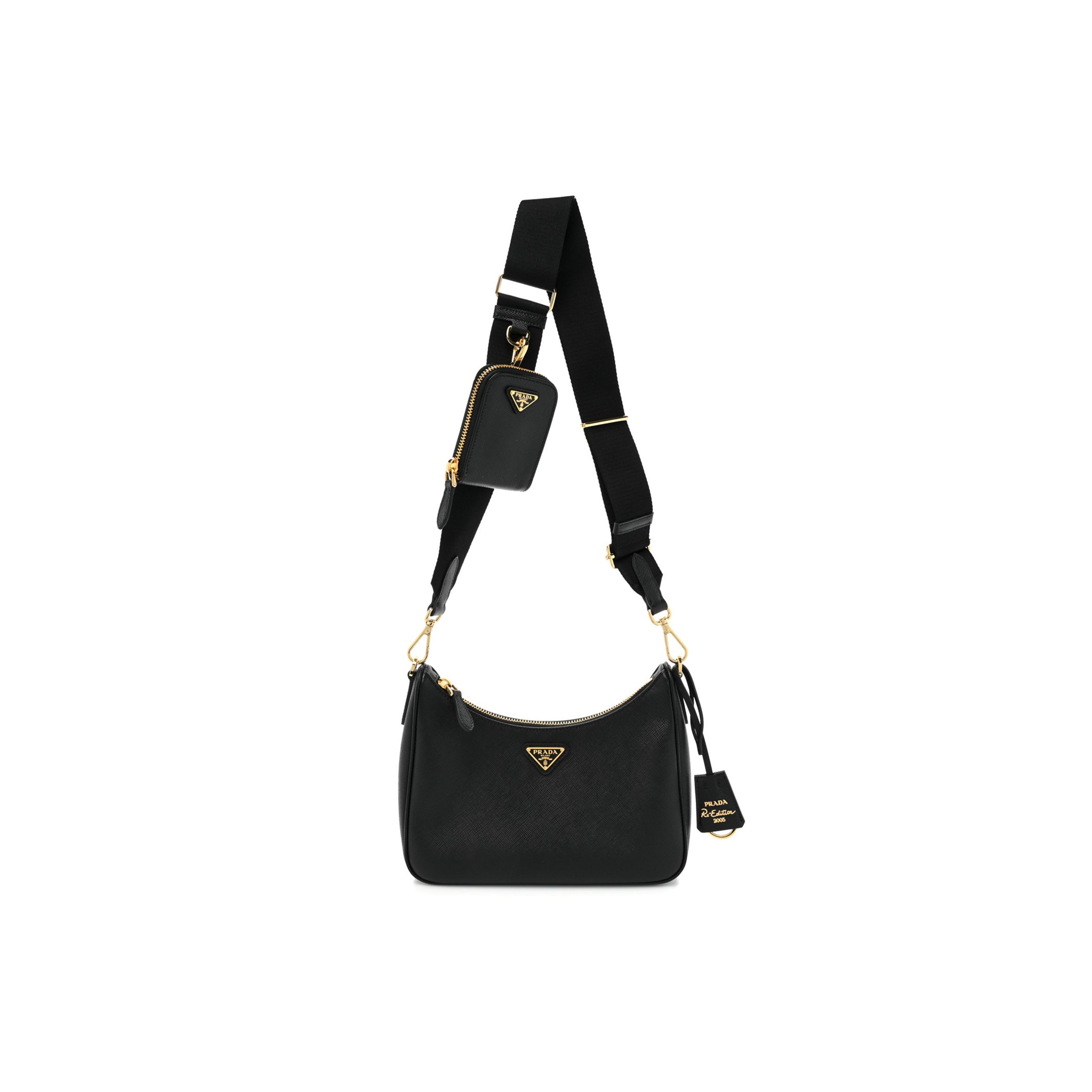 Pra*a saffiano lux re-edition 2005 shoulder bag black (22*17*6cm)