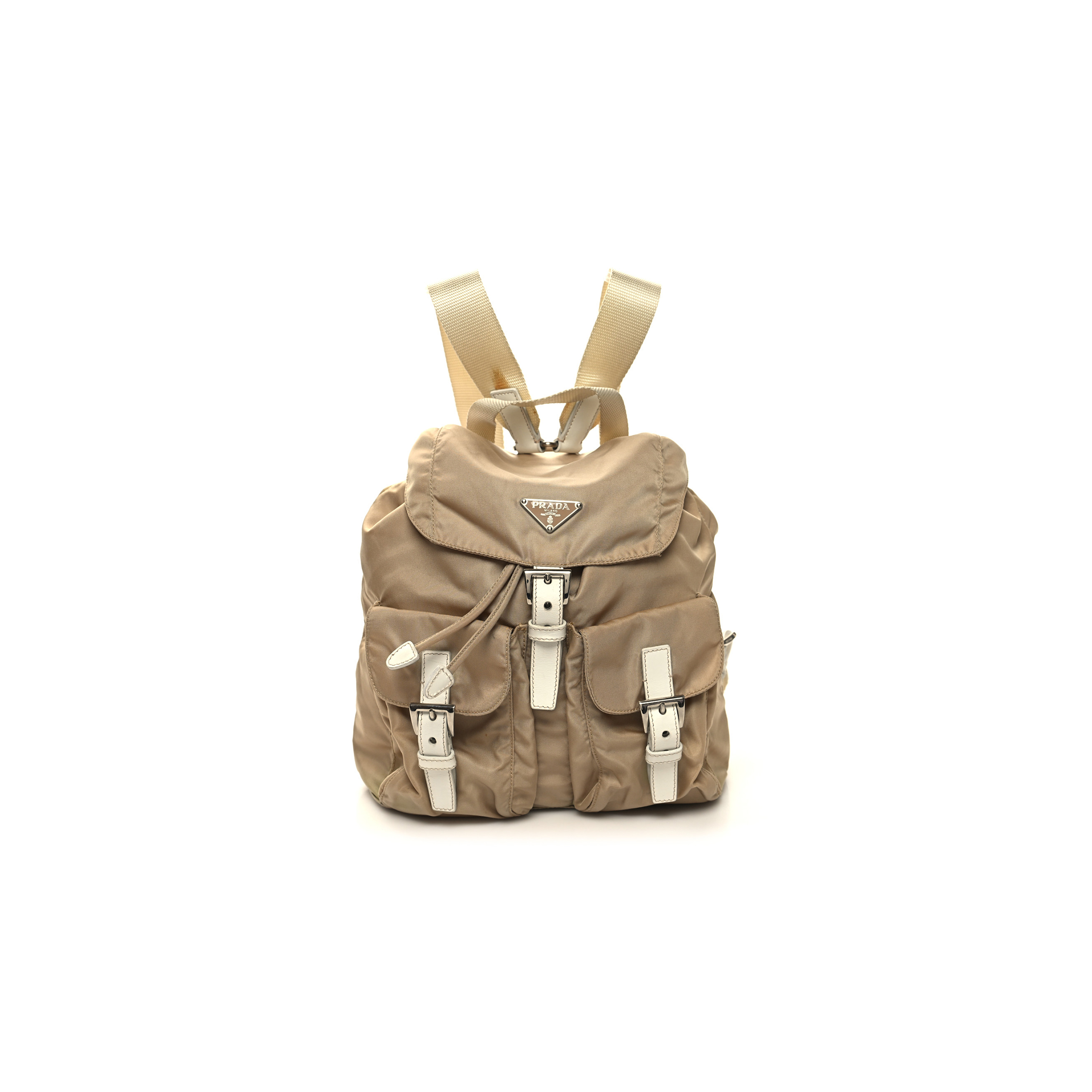 Pra*a tessuto nylon vela small backpack cammello blanco (25*24*12cm)