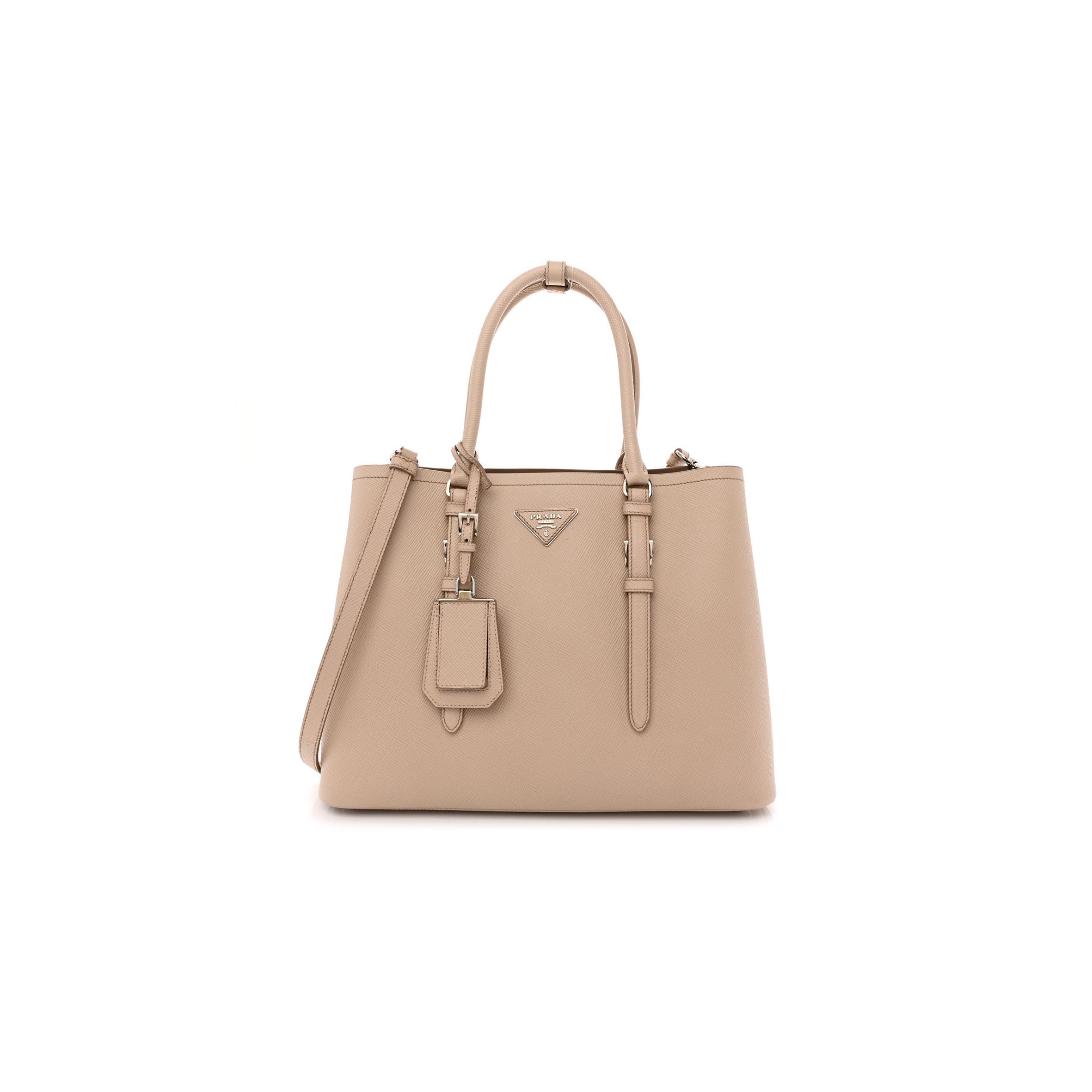 Pra*a saffiano cuir medium double handle tote cammeo (33*25*15cm)