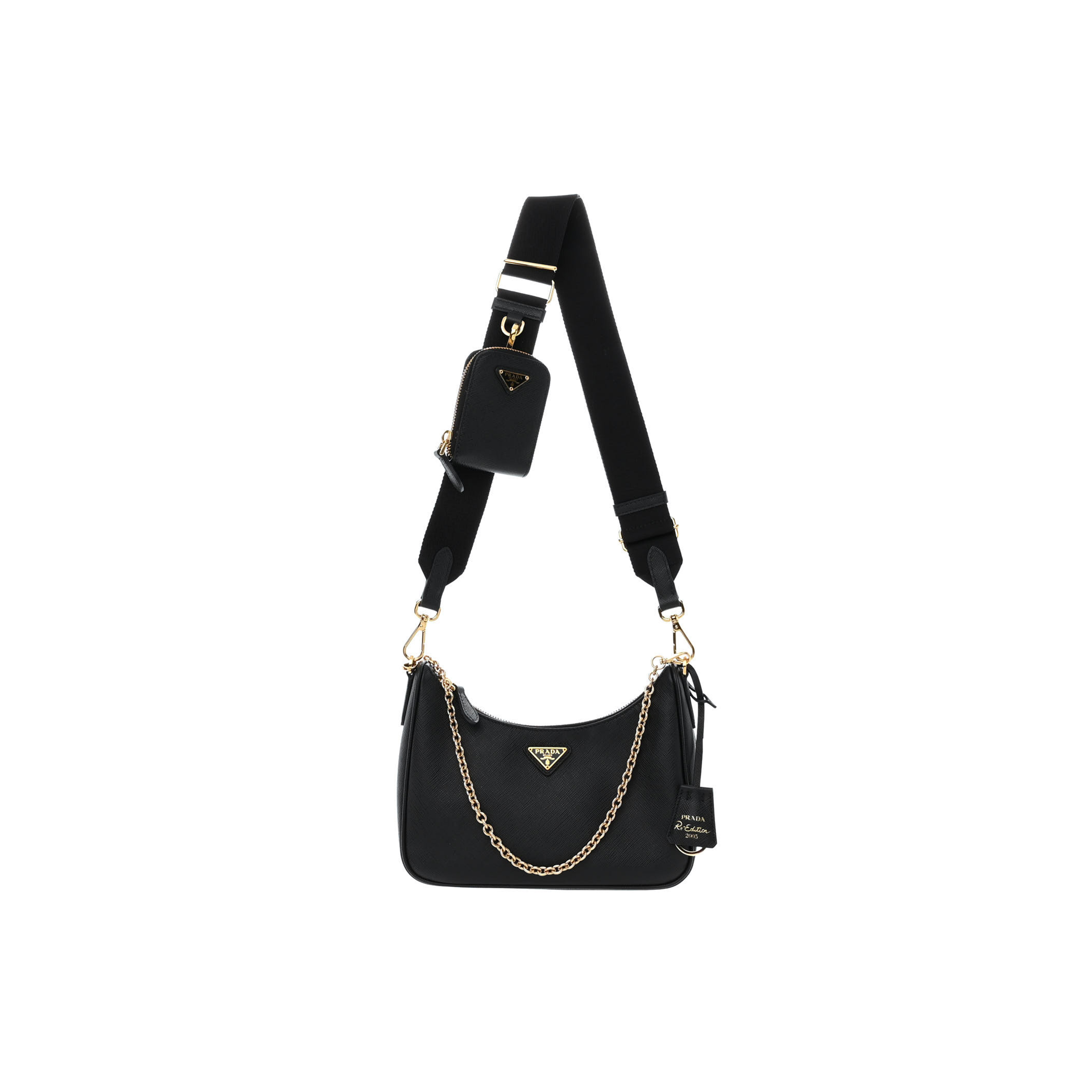 Pra*a saffiano lux re-edition 2005 shoulder bag black (22*17*6cm)