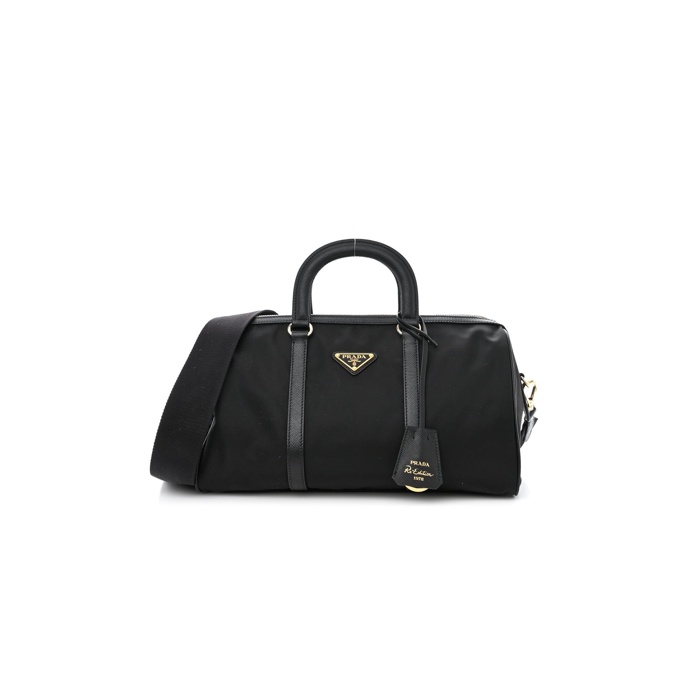 Pra*a nylon saffiano re-edition 1978 medium top handle bag black (31*17*15cm)