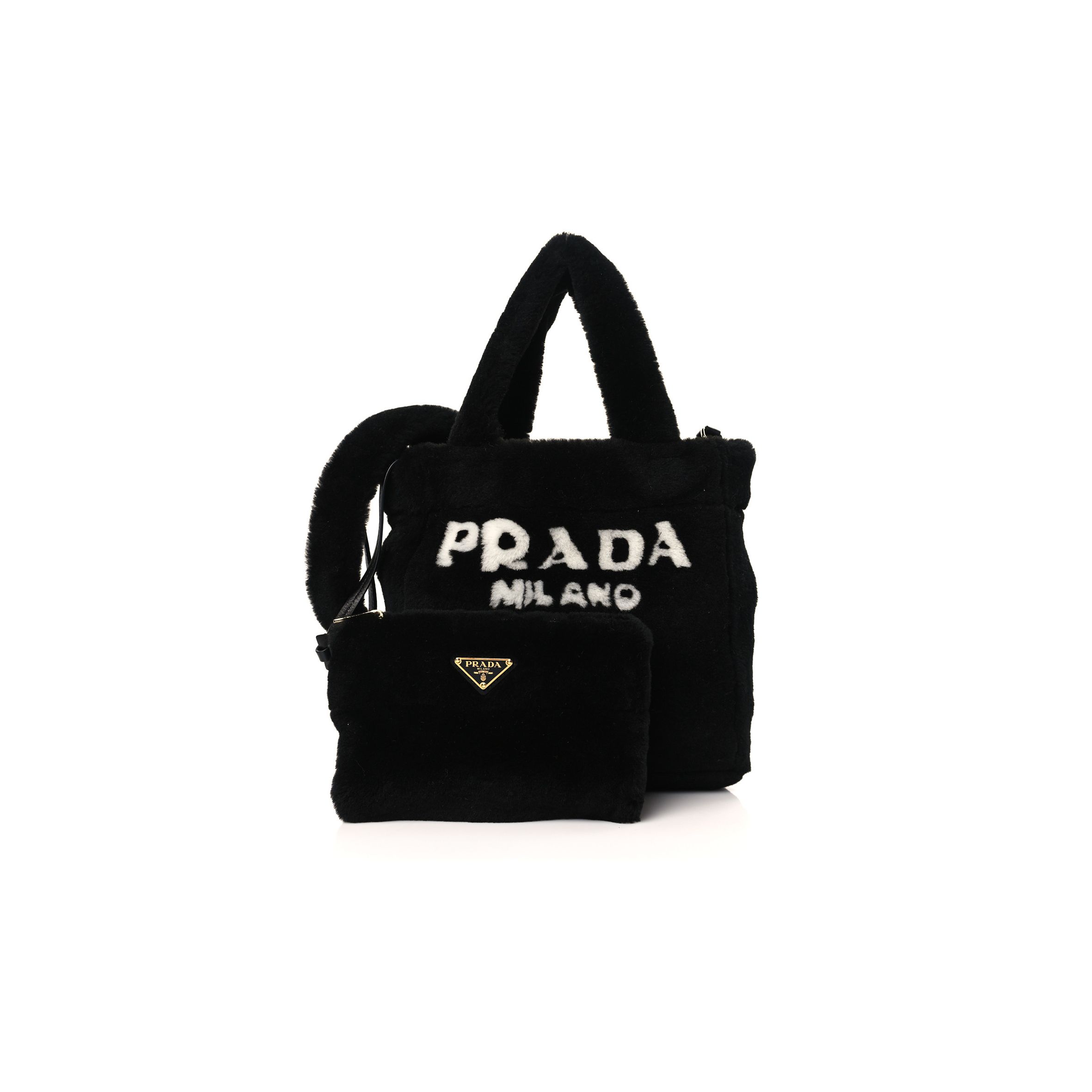 Pra*a shearling logo mini tote black white (25*23*9cm)