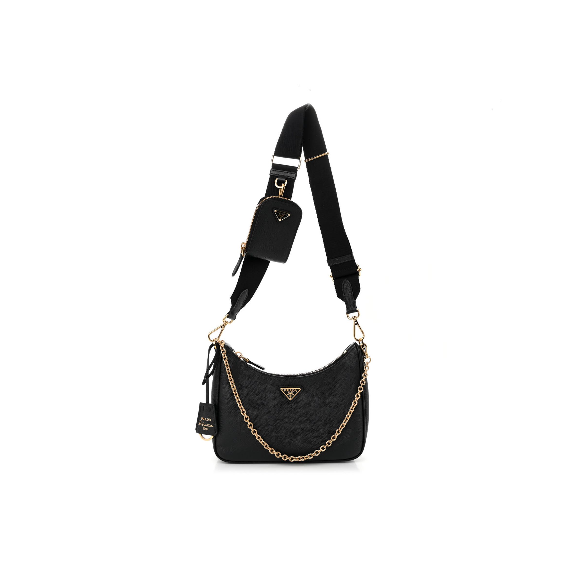 Pra*a saffiano lux re-edition 2005 shoulder bag black (22*17*6cm)