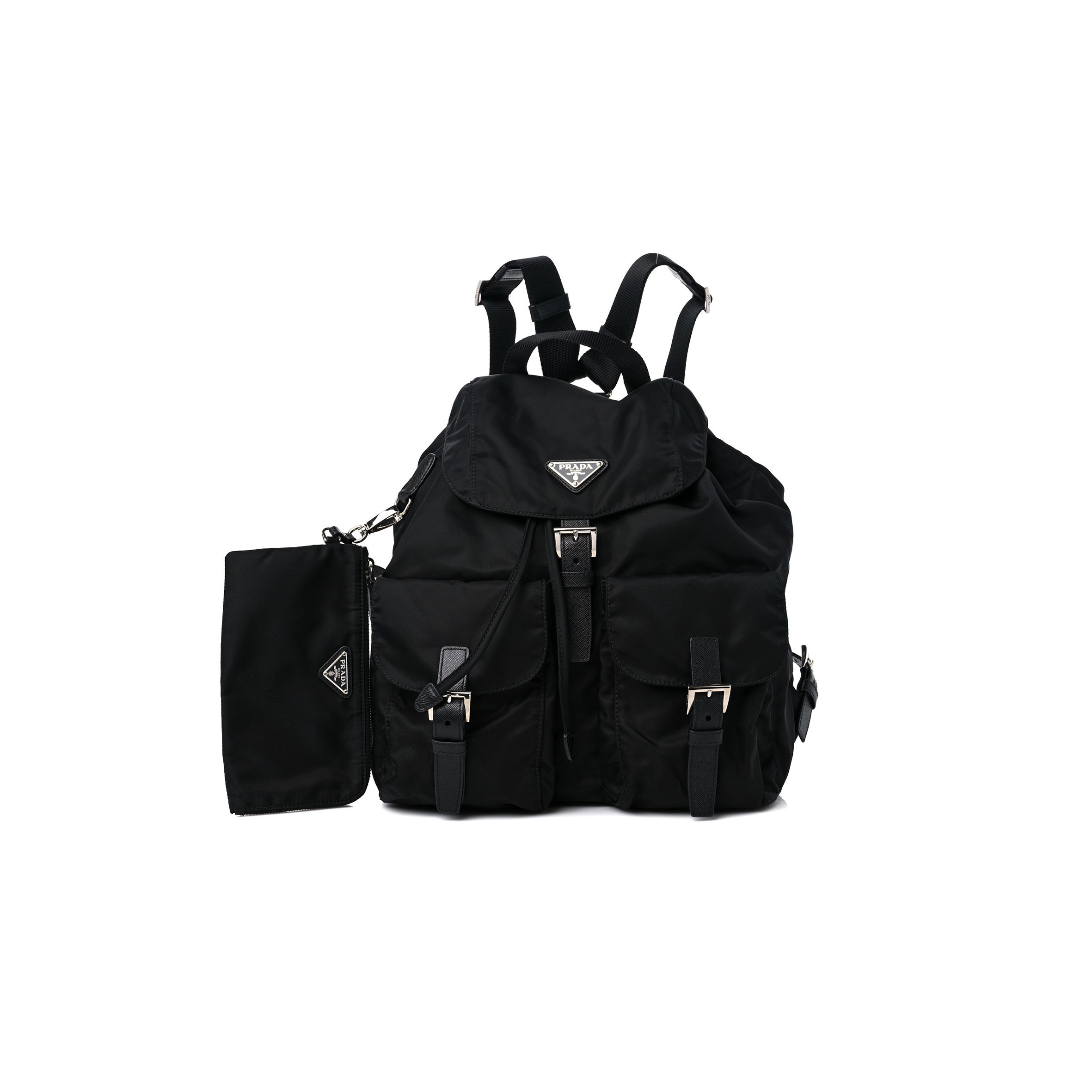 Pra*a re-nylon tessuto saffiano medium backpack black (30*30*15cm)