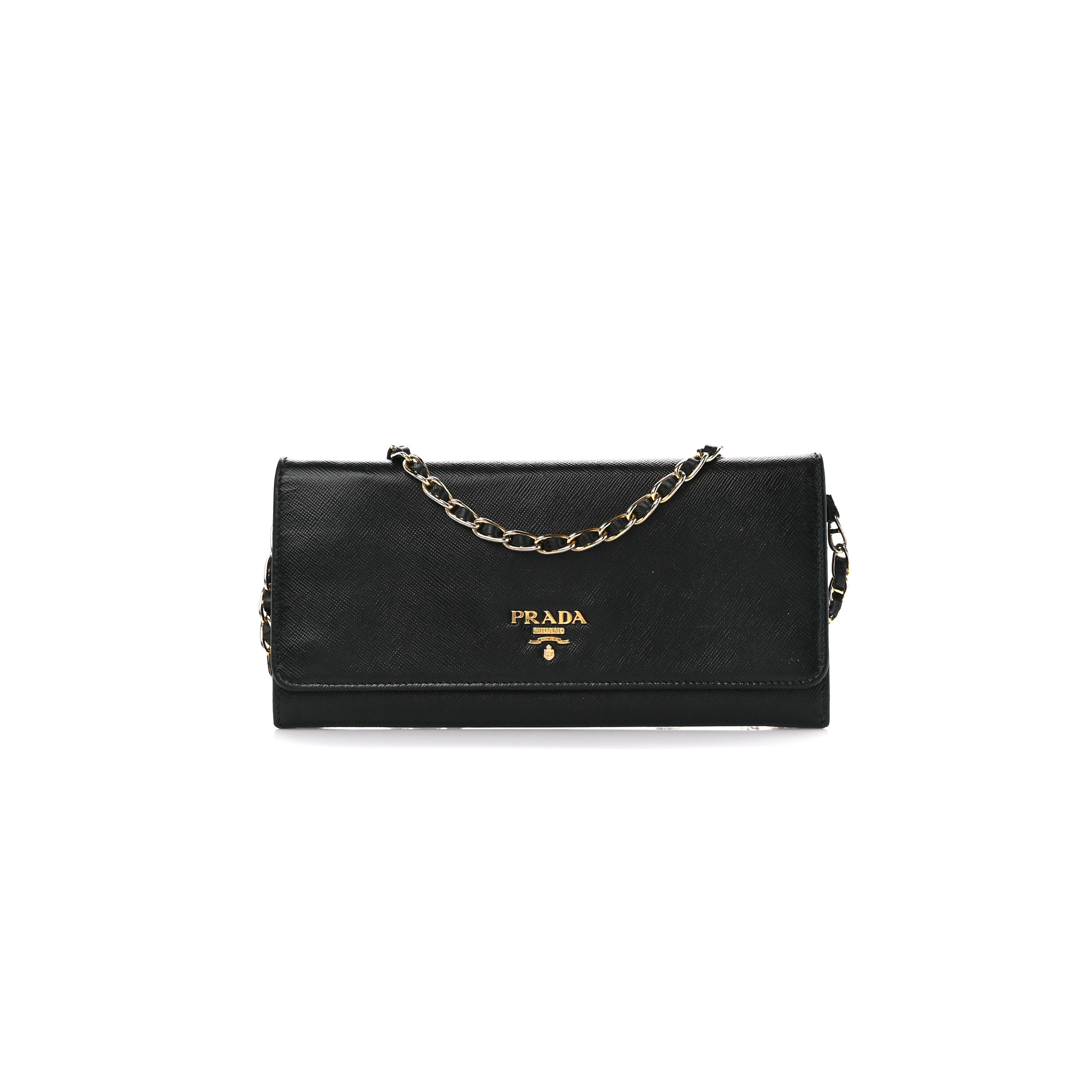 Pra*a saffiano metal oro chain wallet black (21*11*2cm)