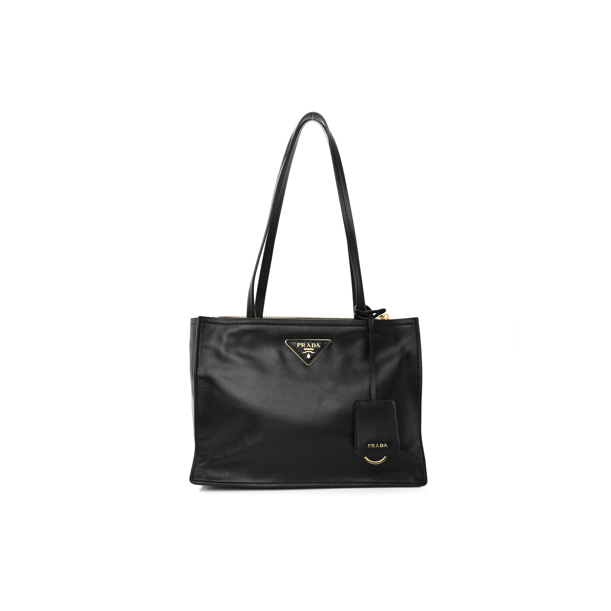 Pra*a glace calfskin tote black (35*27*14cm)