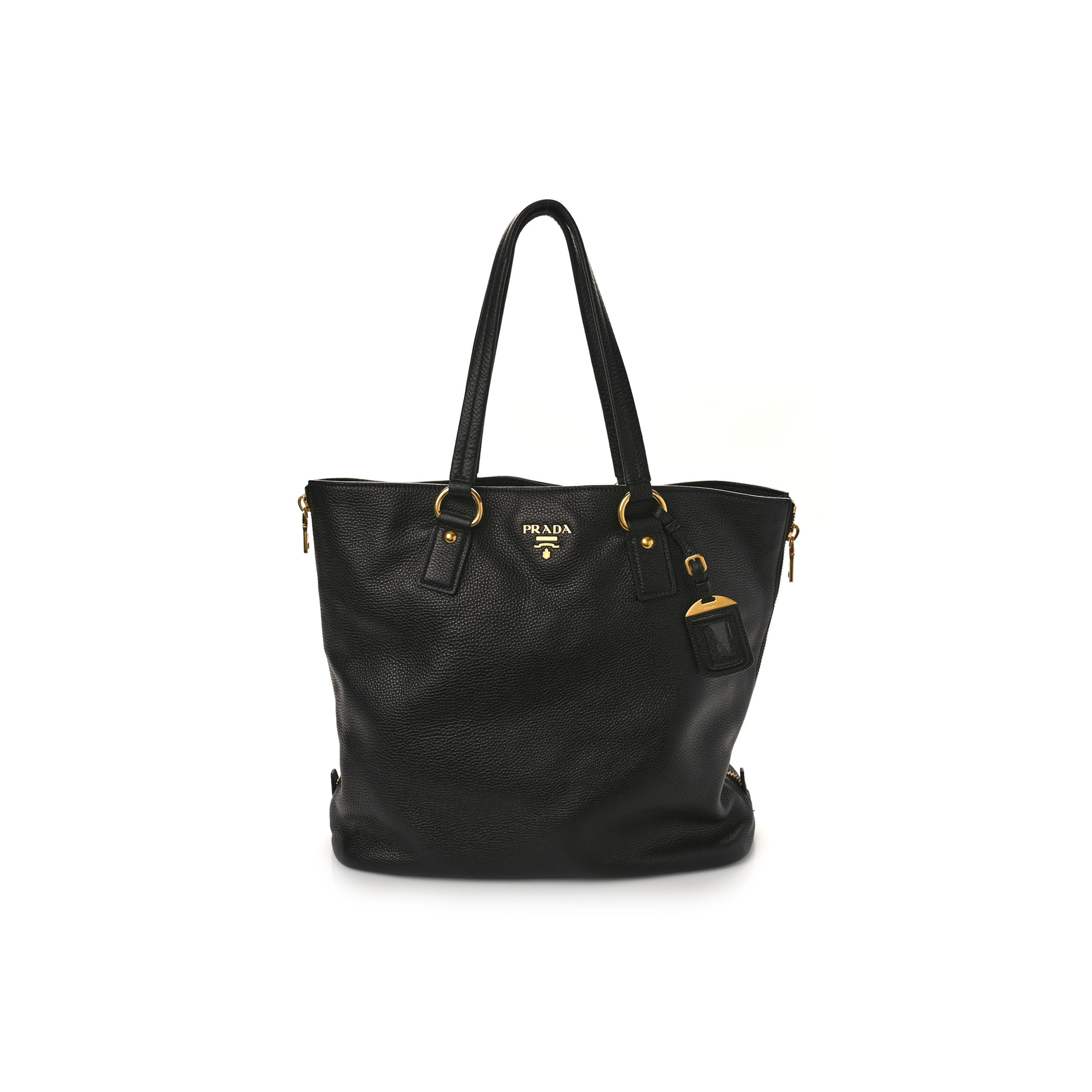 Pra*a vitello daino side zip tote black (36*30*13cm)
