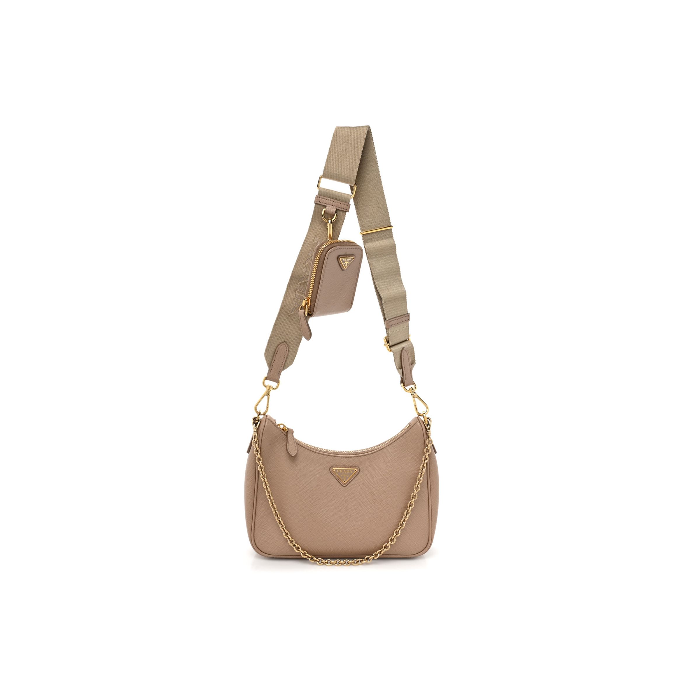 Pra*a saffiano re-edition 2005 shoulder bag cammeo beige (22*12*6cm)