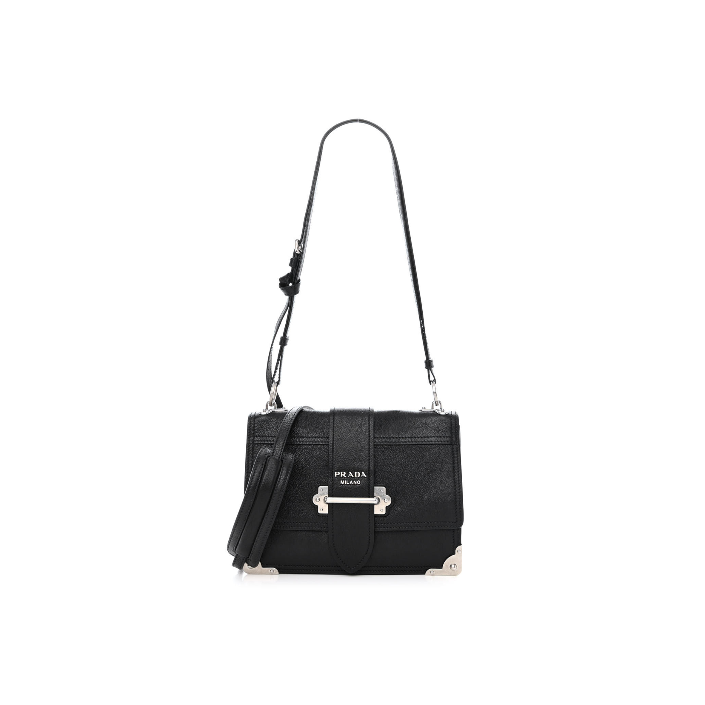 Pra*a glace calfskin large soft cahier bag black (23*17*8cm)