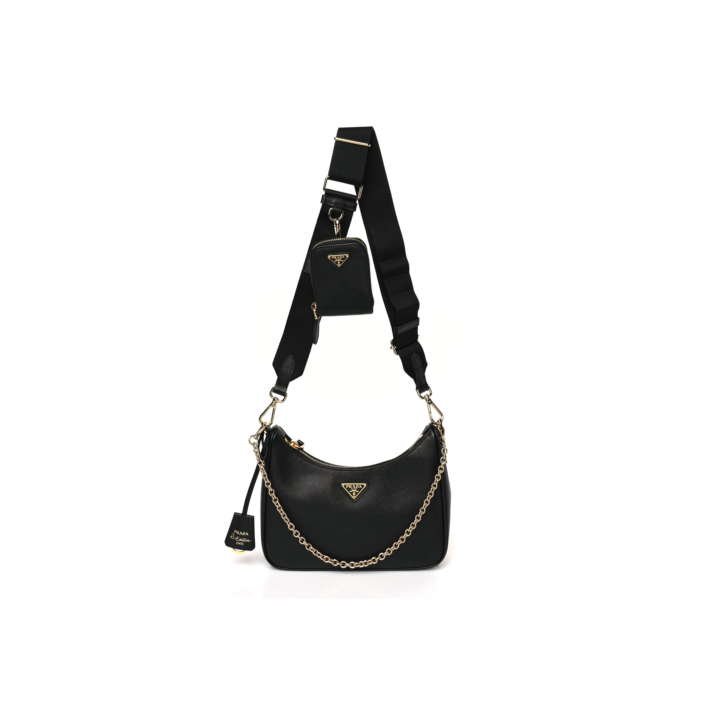 Pra*a saffiano lux re-edition 2005 shoulder bag black (22*17*6cm)