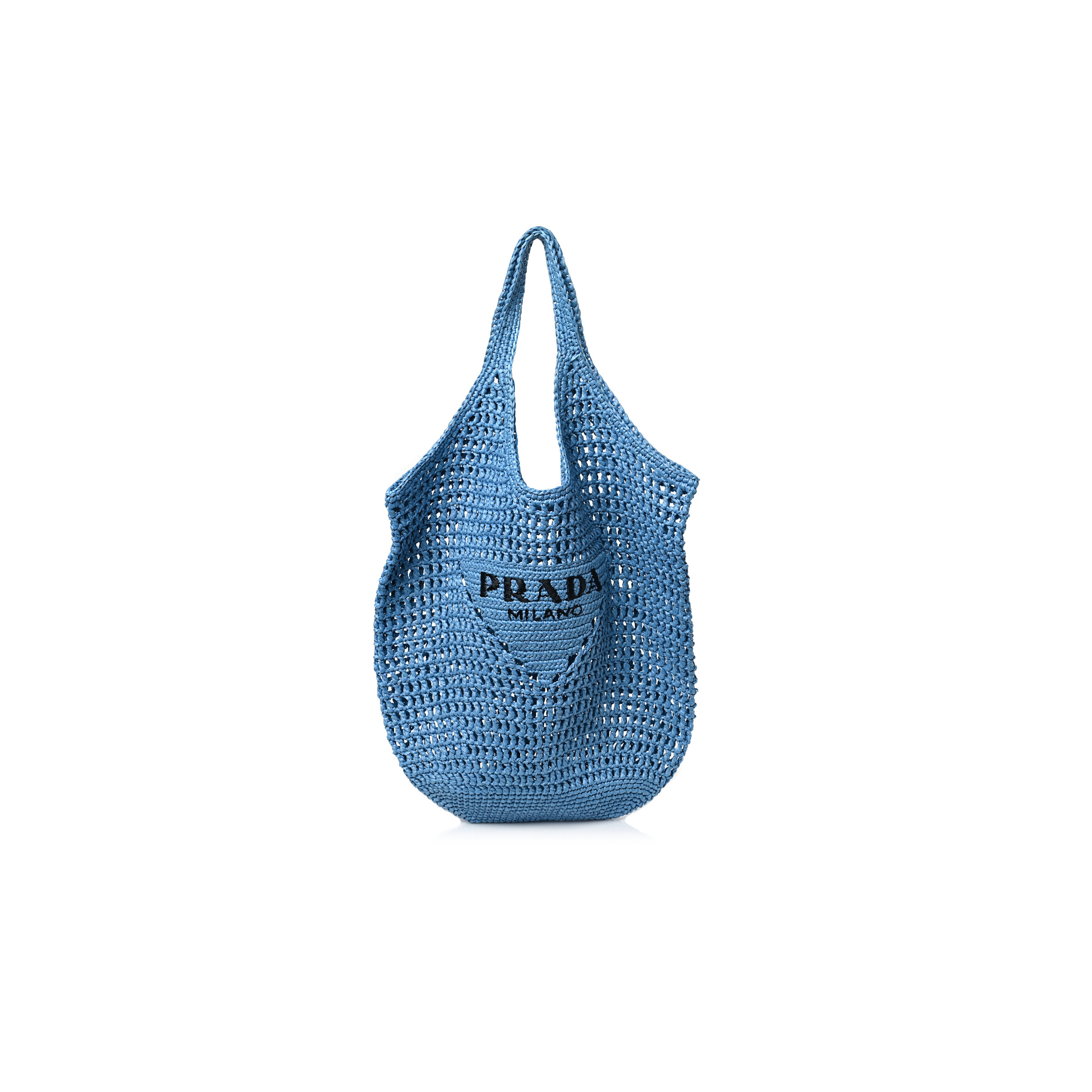 Pra*a raffia embroidered logo shopping tote bag celeste (50*41*19cm)