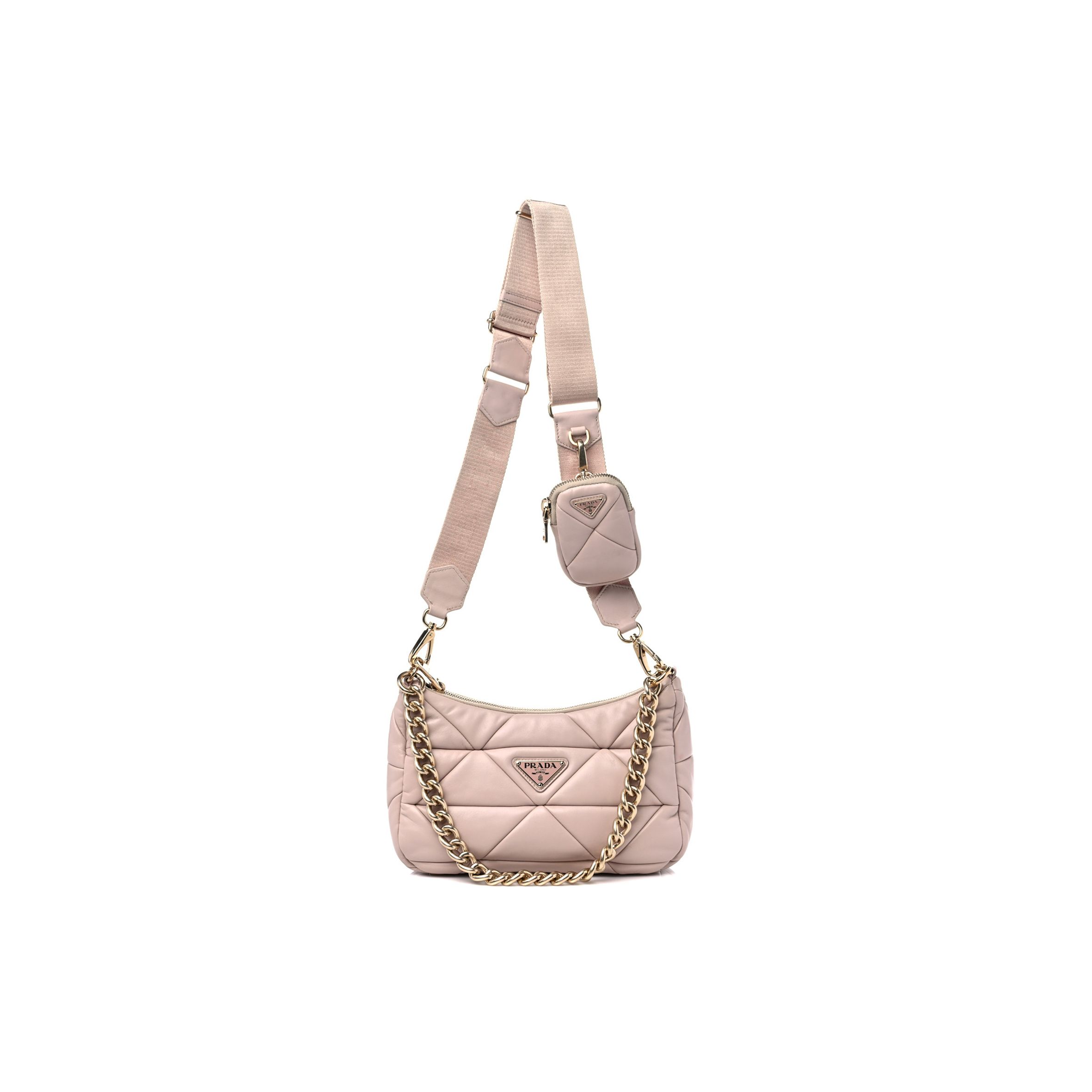 Pra*a nappa nylon quilted patchwork system shoulder bag water lily(25*15*8cm)