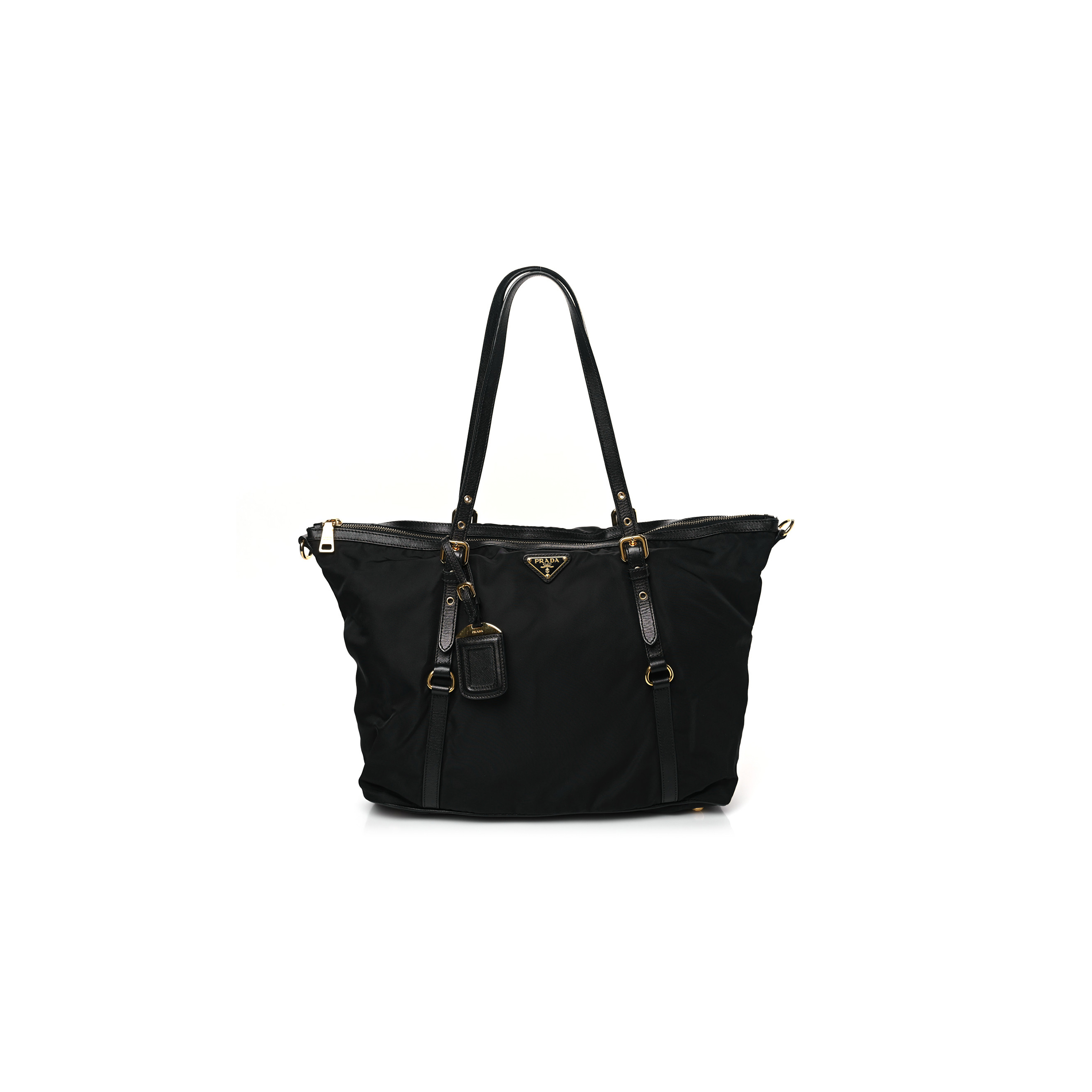Pra*a saffiano tessuto nylon shopping tote black (36*30*14cm)