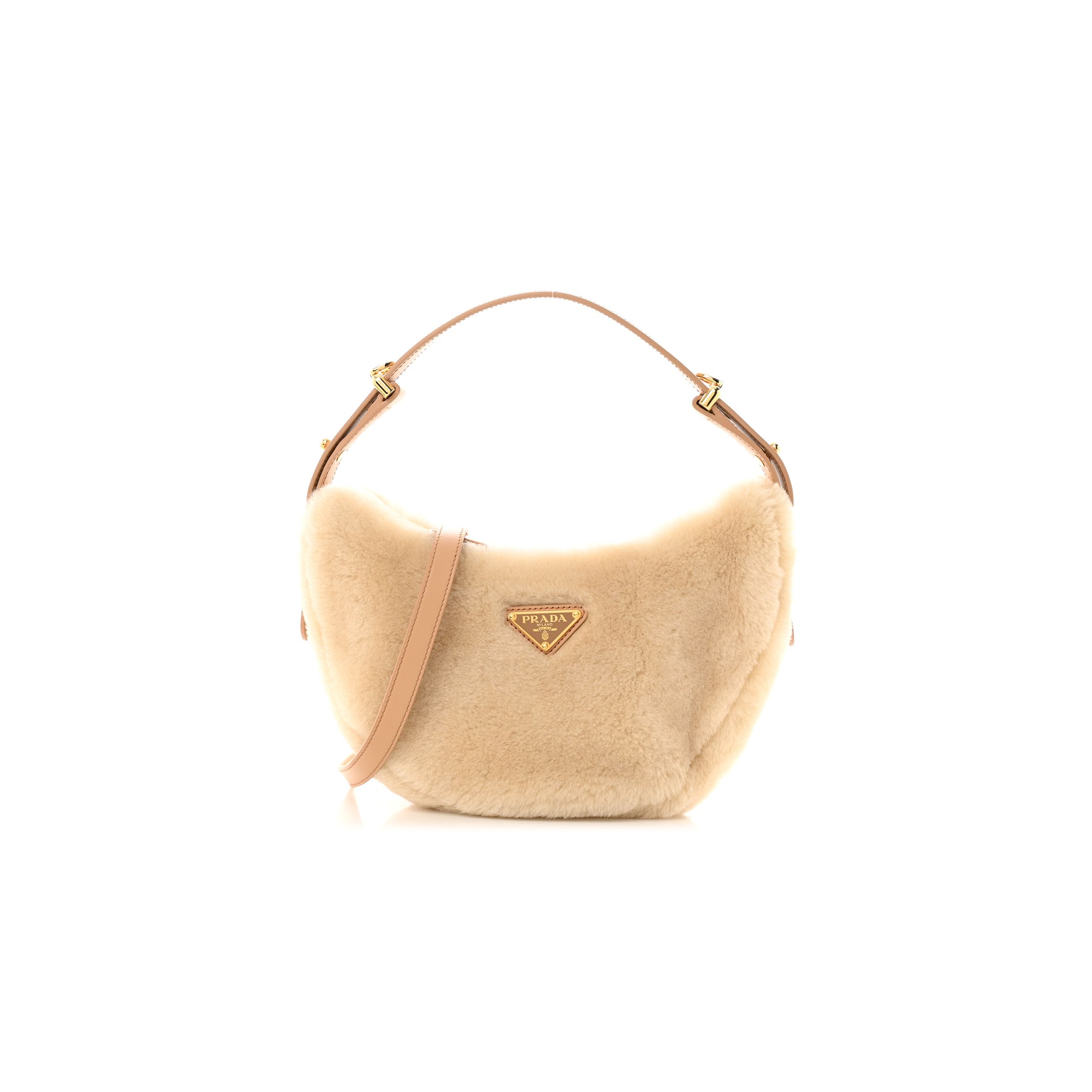 Pra*a shearling arque shoulder bag ecru noisette (23*19*6cm)