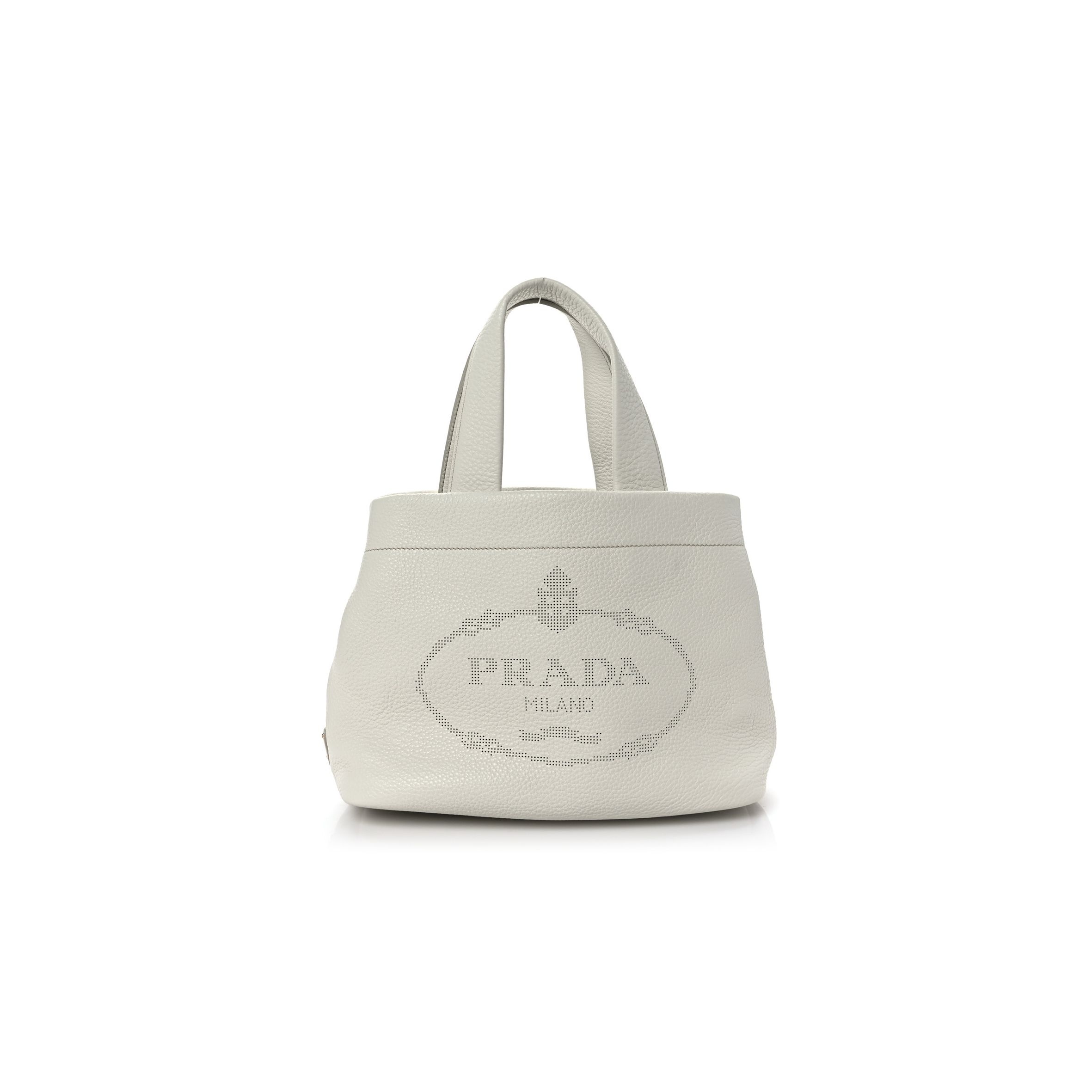 Pra*a vitello daino soft perforated logo tote white (30*27*13cm)