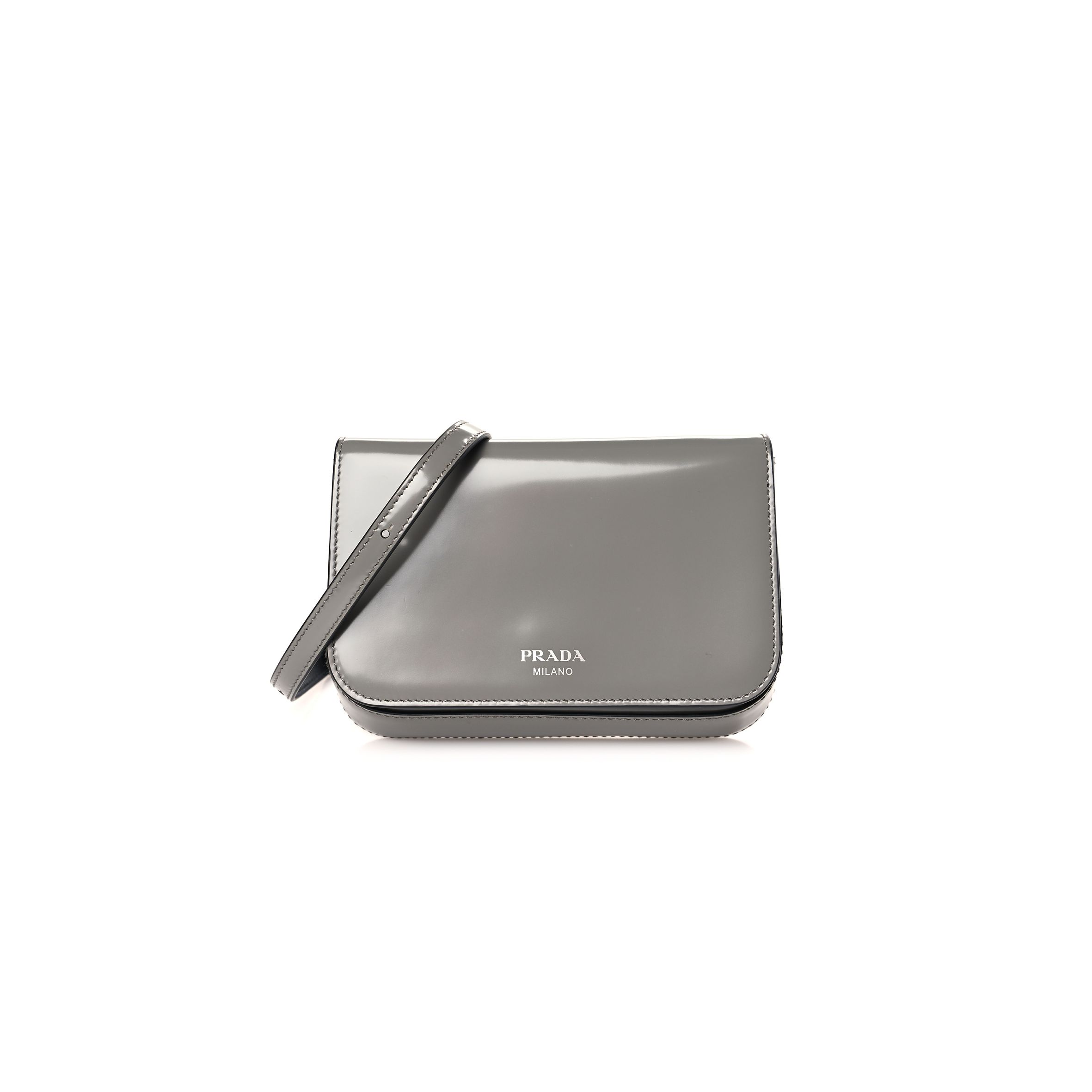 Pra*a brushed calfskin mini flap bag with strap gray (18*13*3cm)