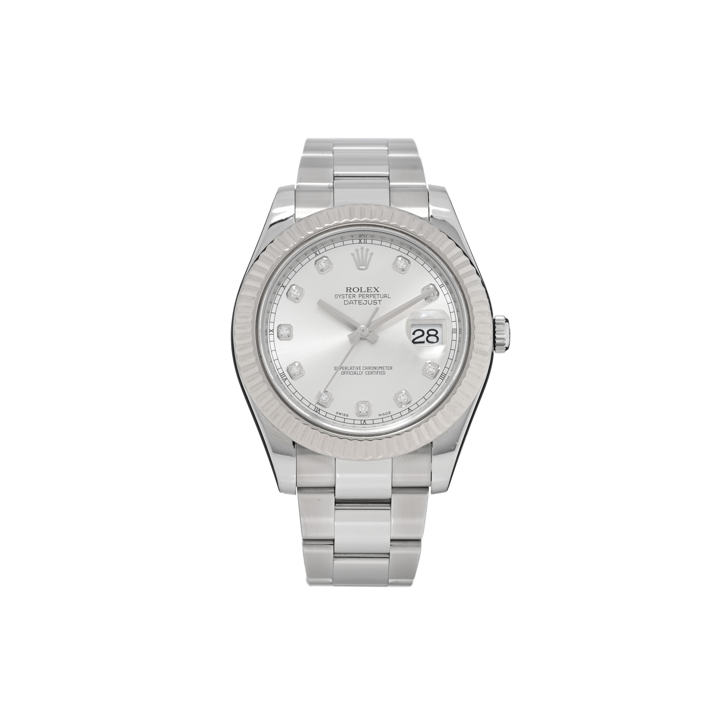 r*l*x stainless steel 18k white gold Di*m*nd 41mm oyster perpetual datejust watch silver 116334