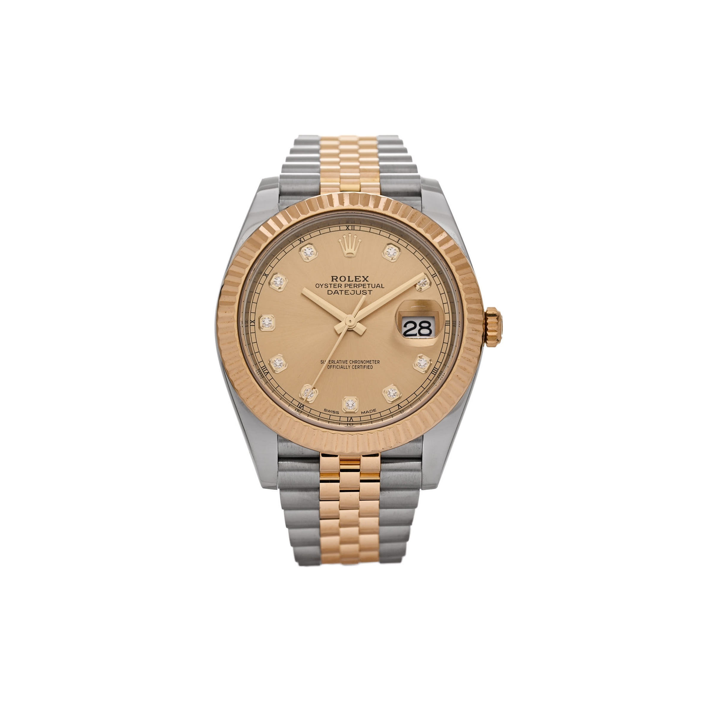 r*l*x stainless steel 18k yellow gold Di*m*nd 41mm oyster perpetual datejust watch champagne 126333