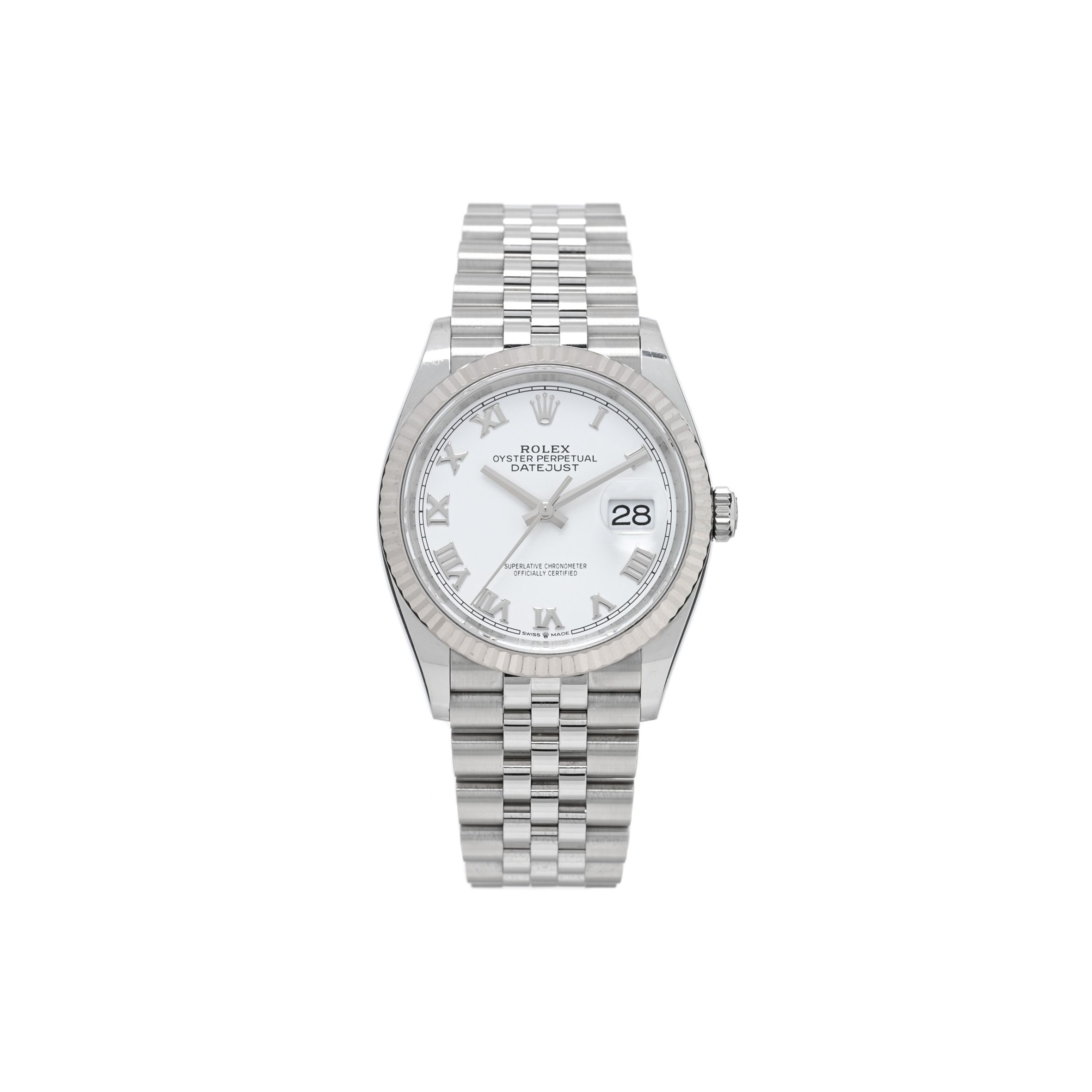 R*l*x stainless steel 18k white gold 36mm oyster perpetual datejust watch white roman 126234