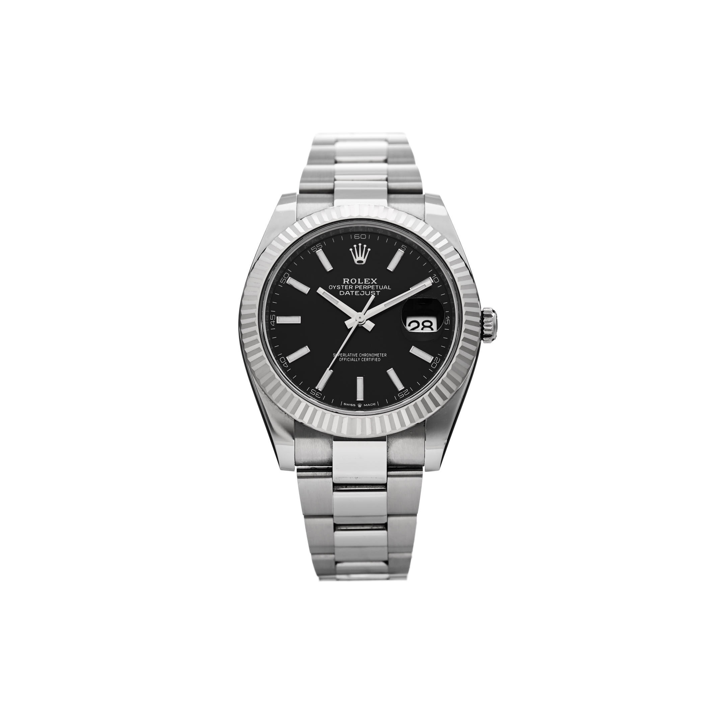 R*l*x stainless steel 18k white gold 41mm oyster perpetual datejust watch black 126334