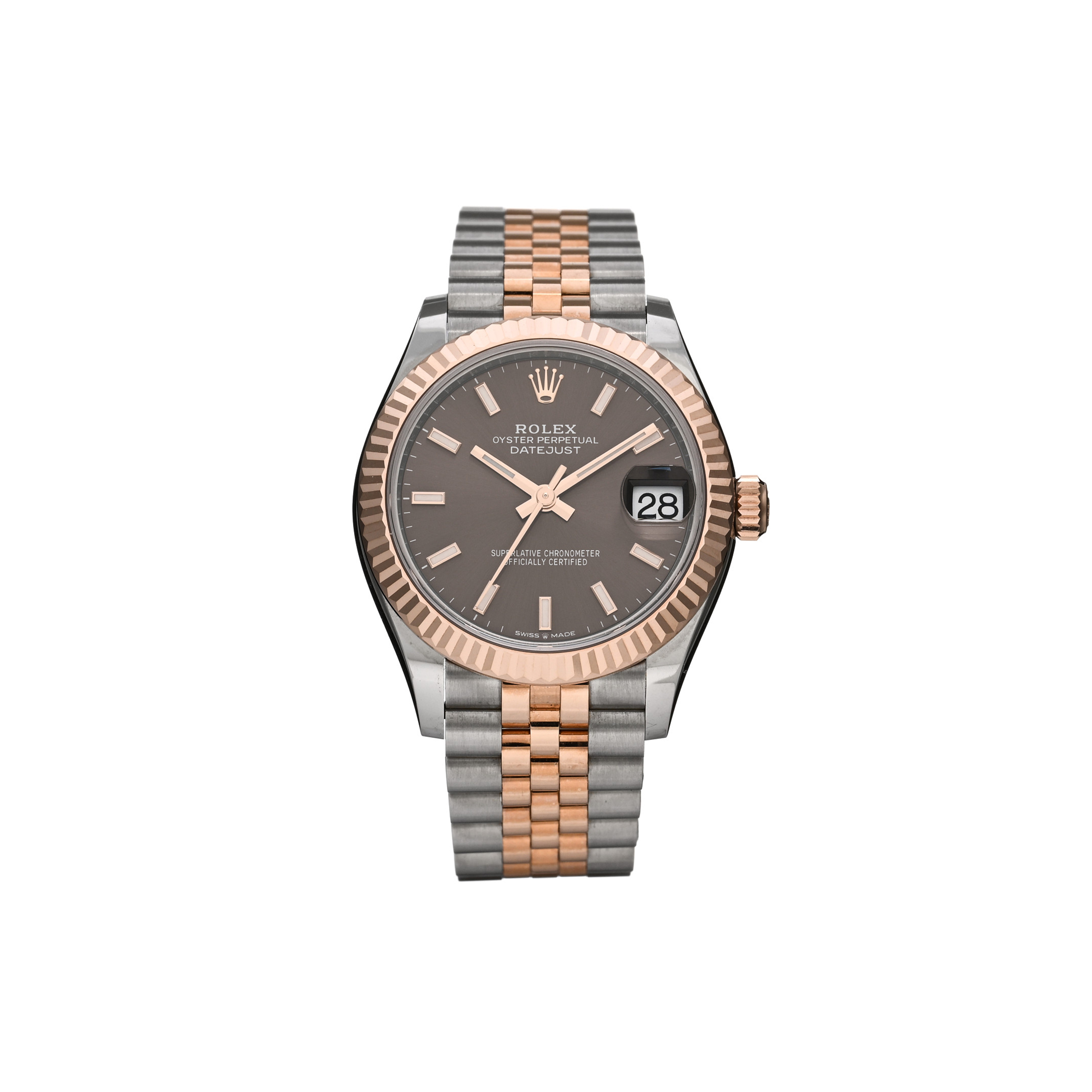 R*l*x stainless steel 18k everose gold 31mm oyster perpetual datejust watch dark rhodium 278271