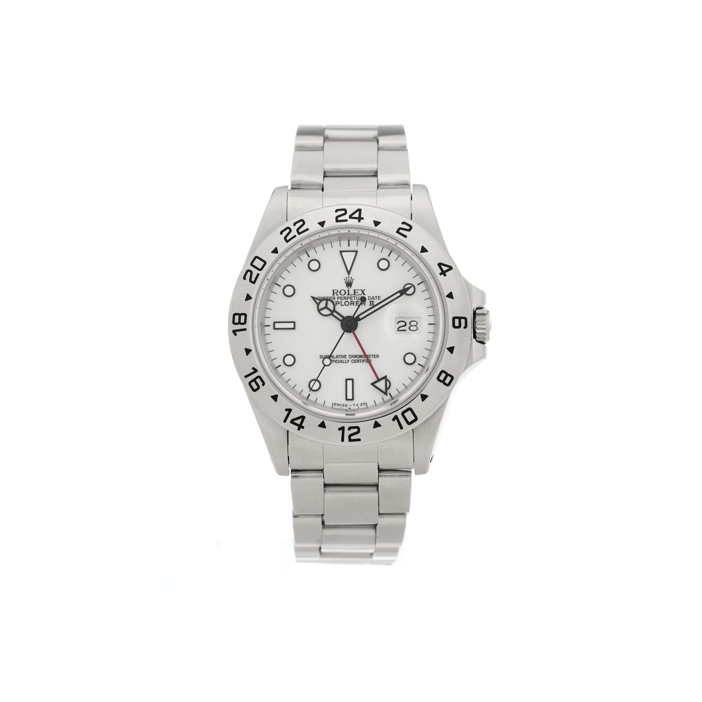 R*l*x stainless steel 40mm oyster perpetual date explorer ii watch white 16570