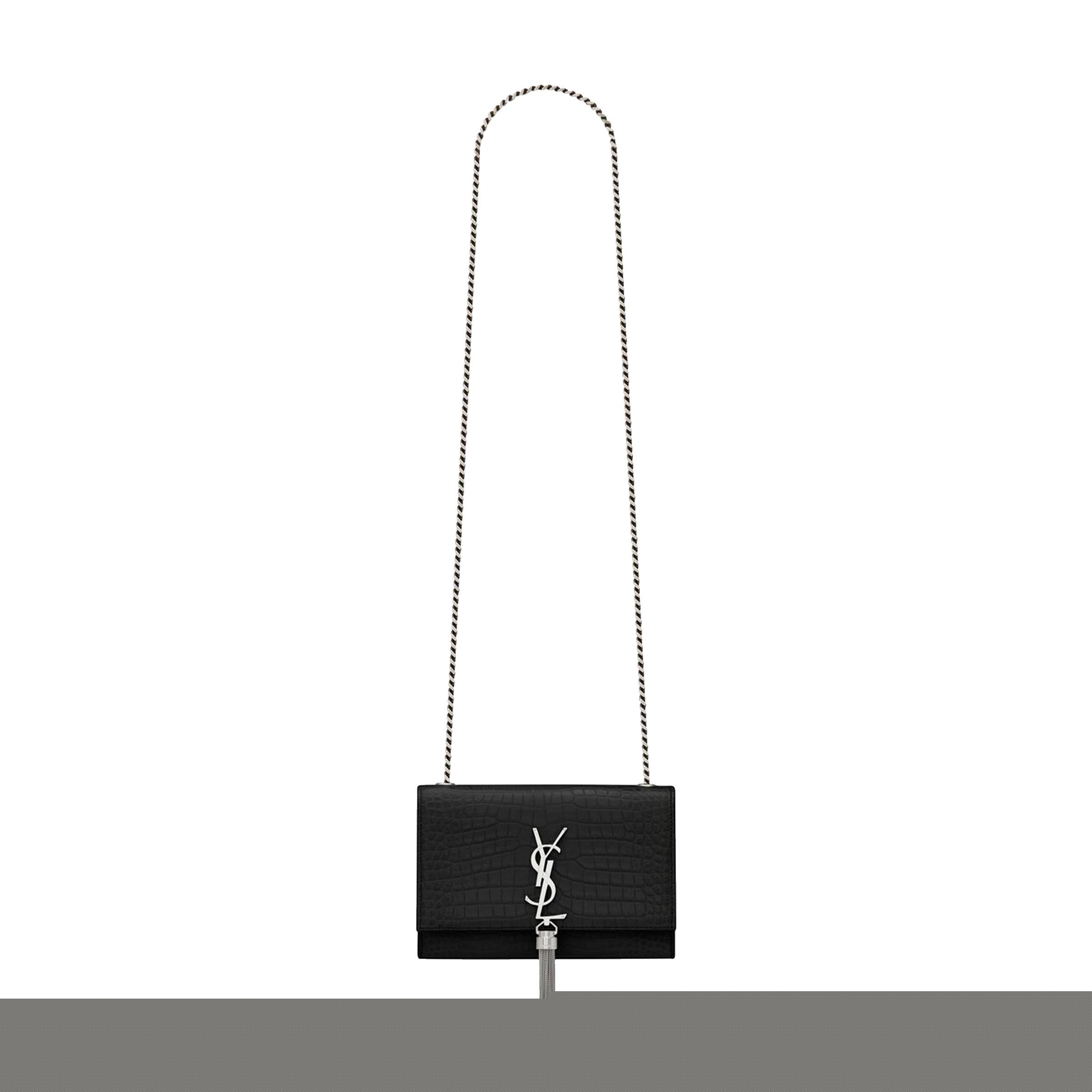 Y*L kate small chain bag with tassel in crocodile-embossed shiny leather 474366dnd0n1000 (20*12.5*5cm)