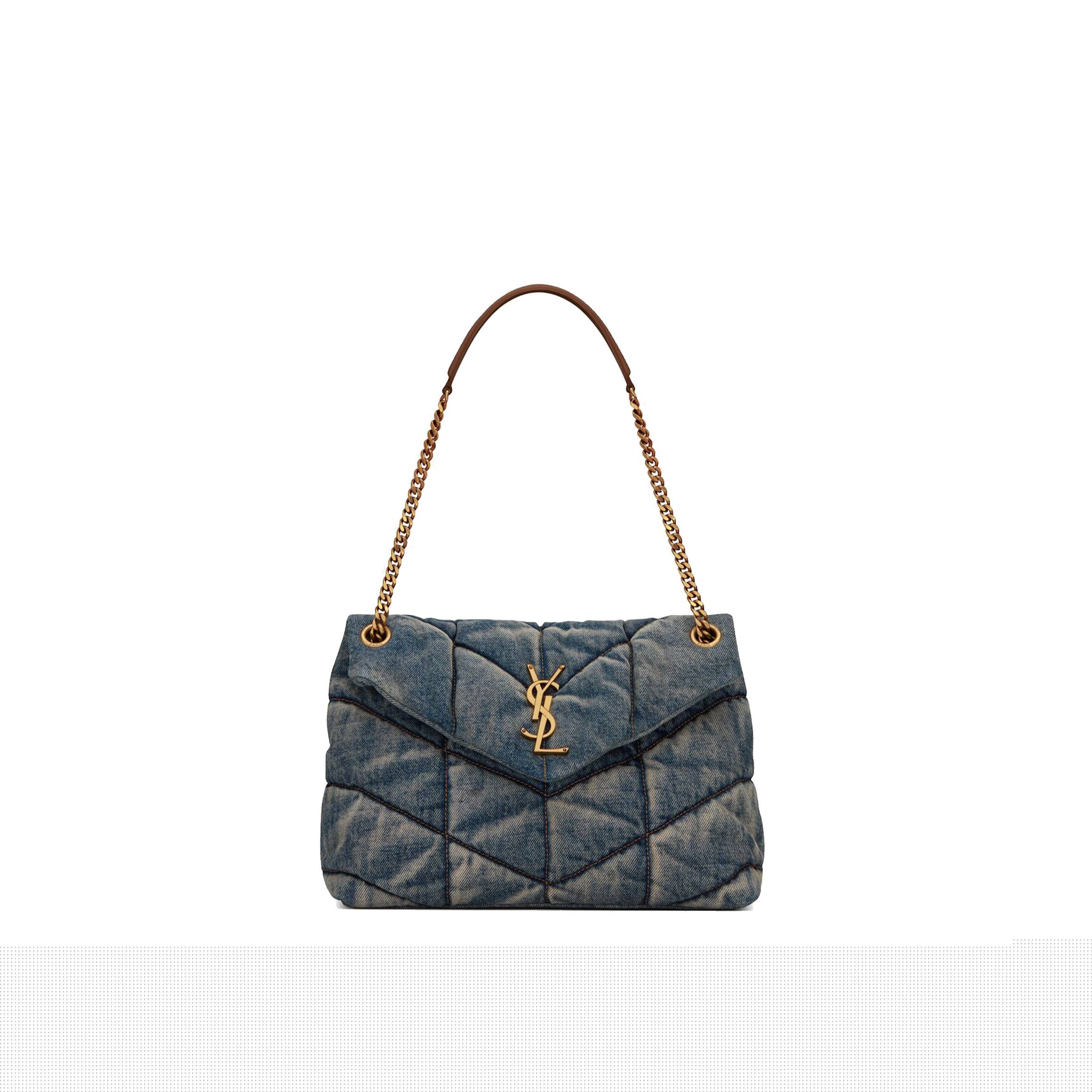 Y*L puffer medium chain bag in quilted vintage denim and suede 5774752pt674575 (35*23*13.5cm)