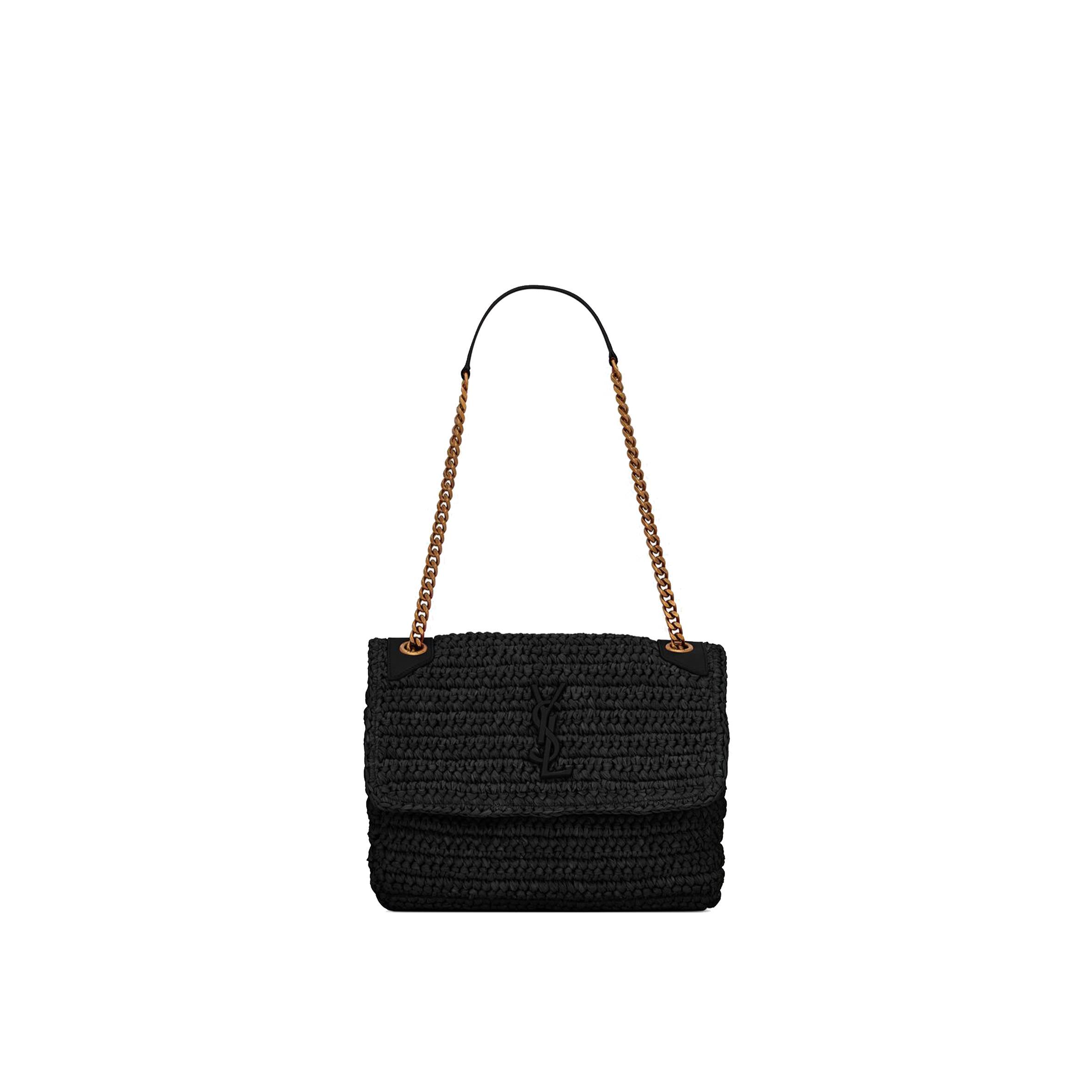 Y*L niki medium chain bag in raffia and leather 633187gg66w1000 (28*20*8.5cm)