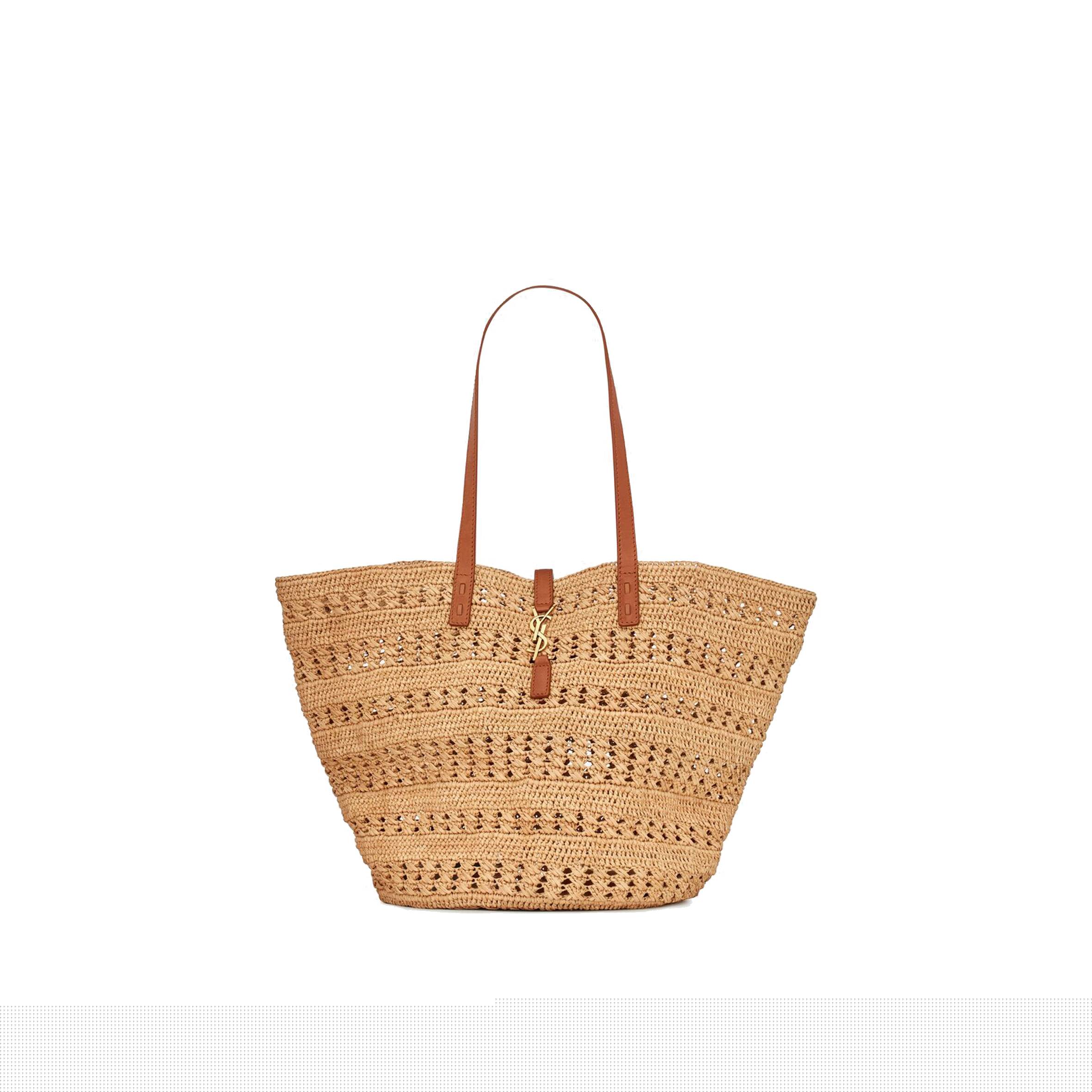 Y*L panier medium bag in crochet raffia and smooth leather 688221gaaac2080 (38*21*20cm)