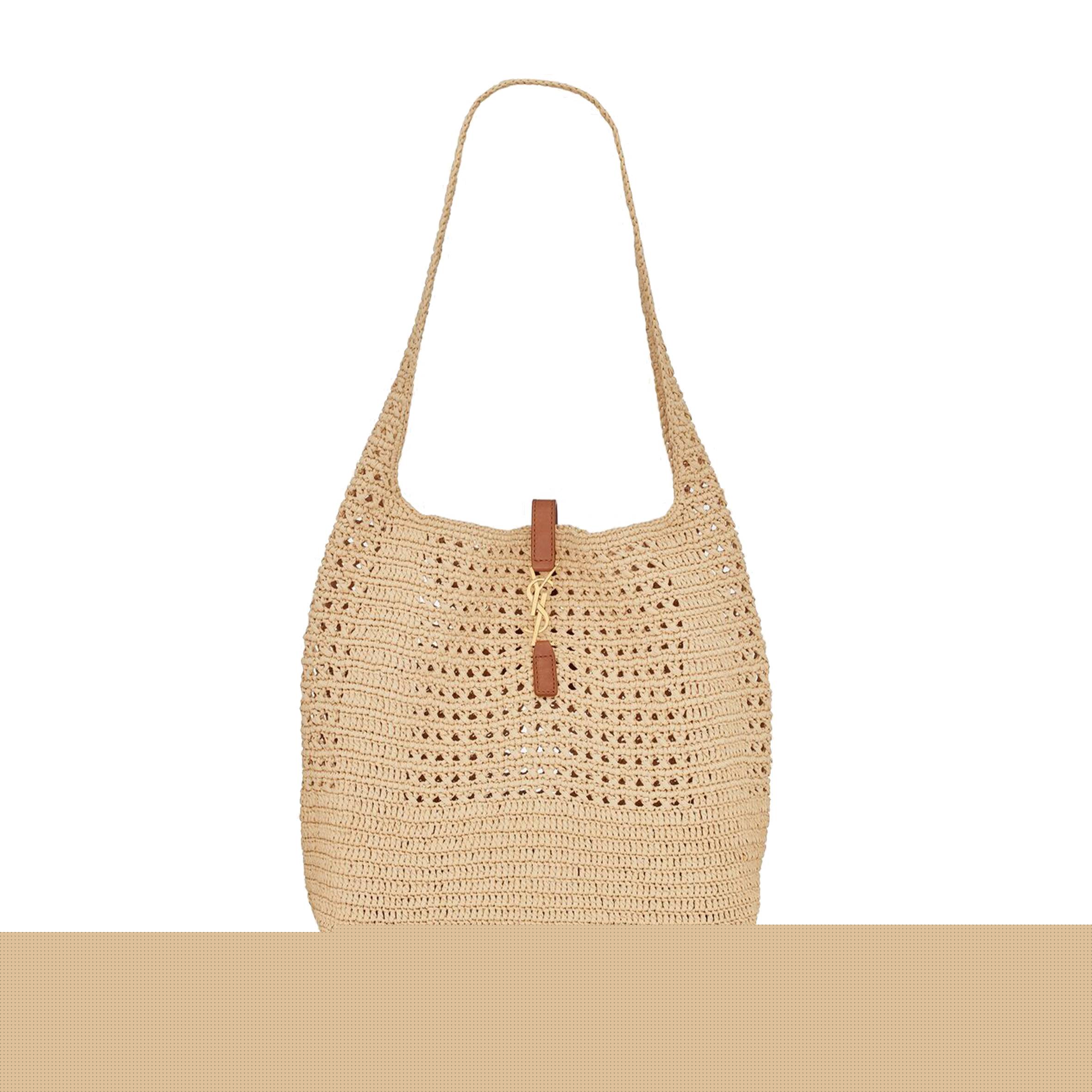 Y*L hobo raffia bag in crochet and smooth leather 690941gaaar2080 (37*30*14cm)