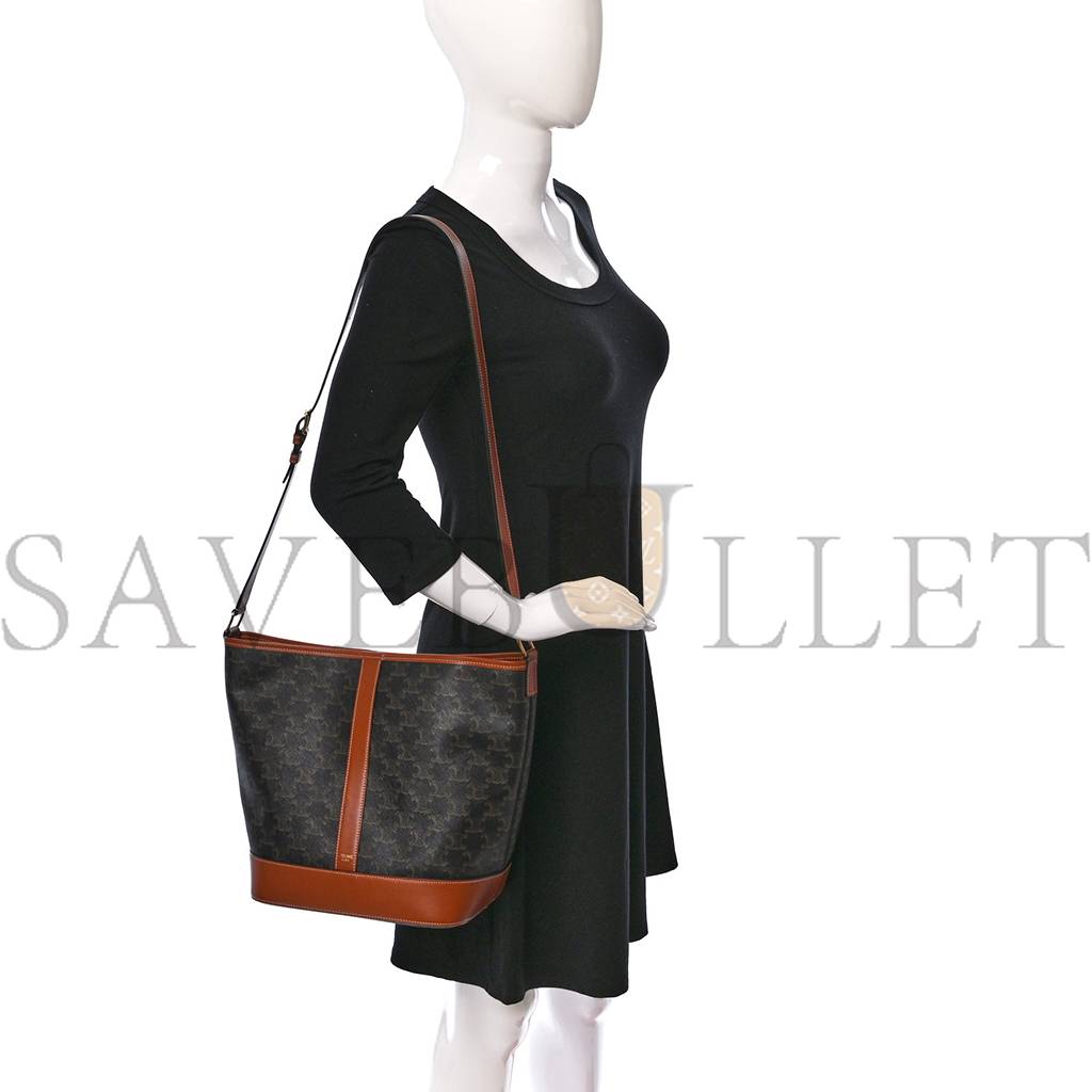 Ce**e triomphe canvas calfskin medium bucket bag tan (27*23*18cm)