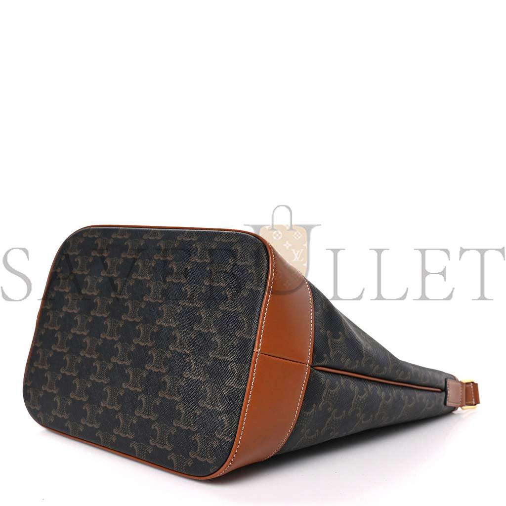 Ce**e triomphe canvas calfskin medium bucket bag tan (27*23*18cm)