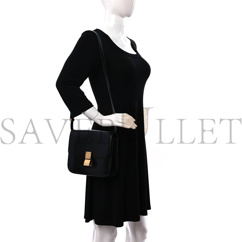 Ce**e box calfskin medium classic box flap bag black (23*18*7cm)