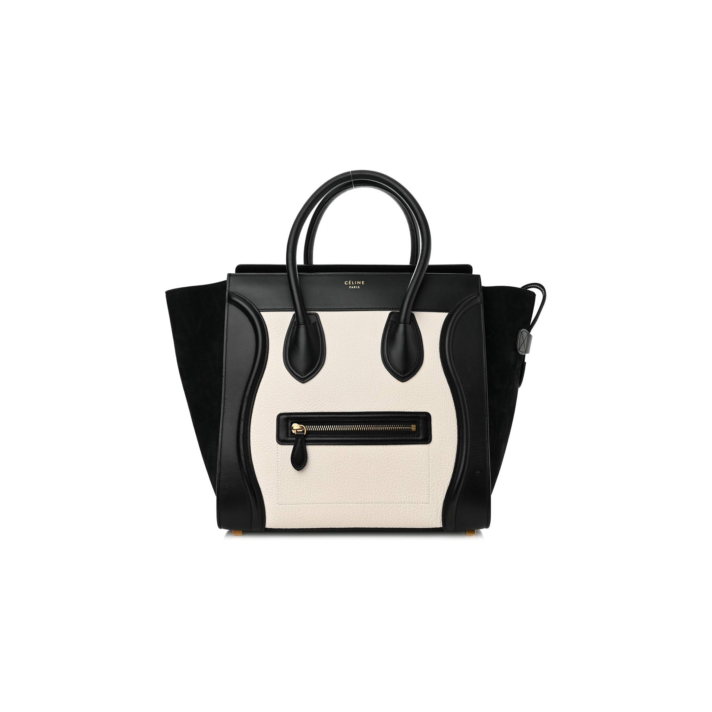 Ce**e bullhide calfskin mini bi-color luggage black white (34*30*17cm)