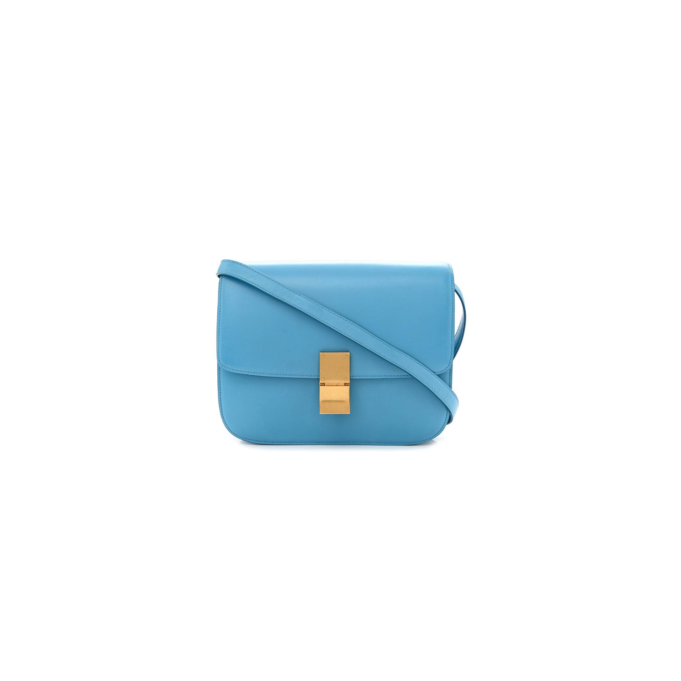 Ce**e box calfskin medium classic box flap bag blue (23*18*6cm)