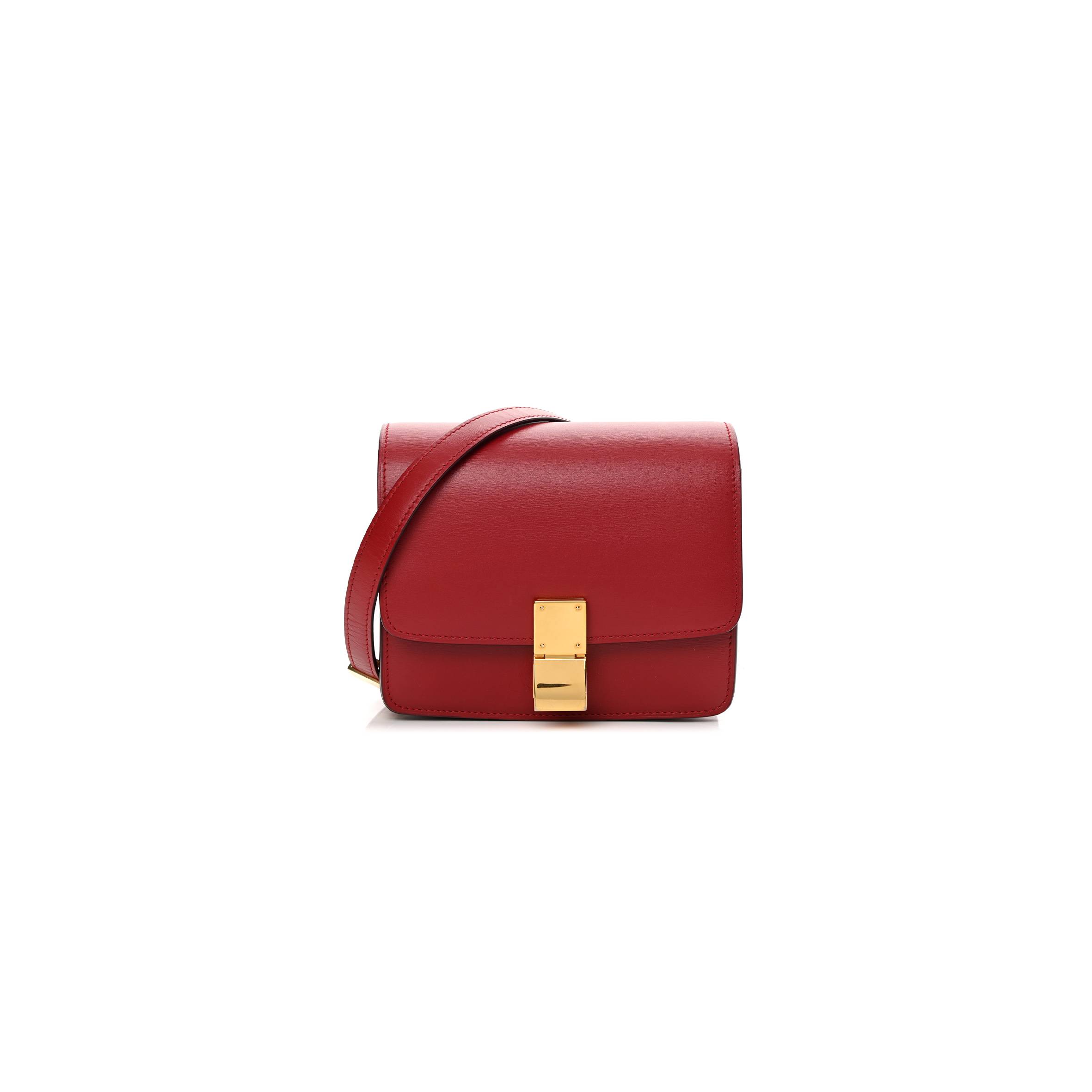 Ce**e smooth calfskin small classic box flap bag red (17*15*7cm)