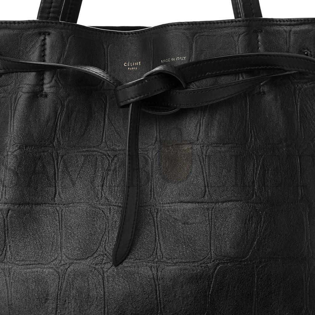 Ce**e crocodile embossed calfskin medium belt cabas phantom black (34*28*20cm)