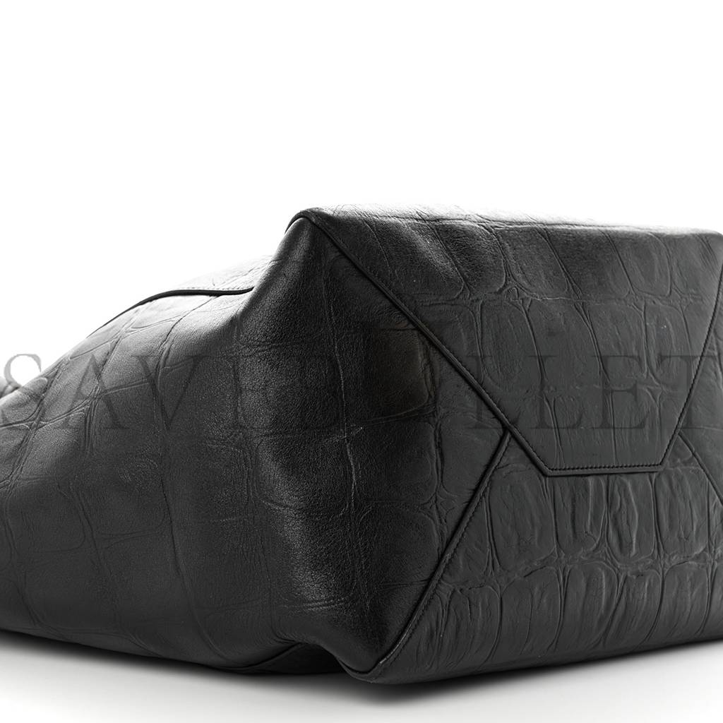 Ce**e crocodile embossed calfskin medium belt cabas phantom black (34*28*20cm)