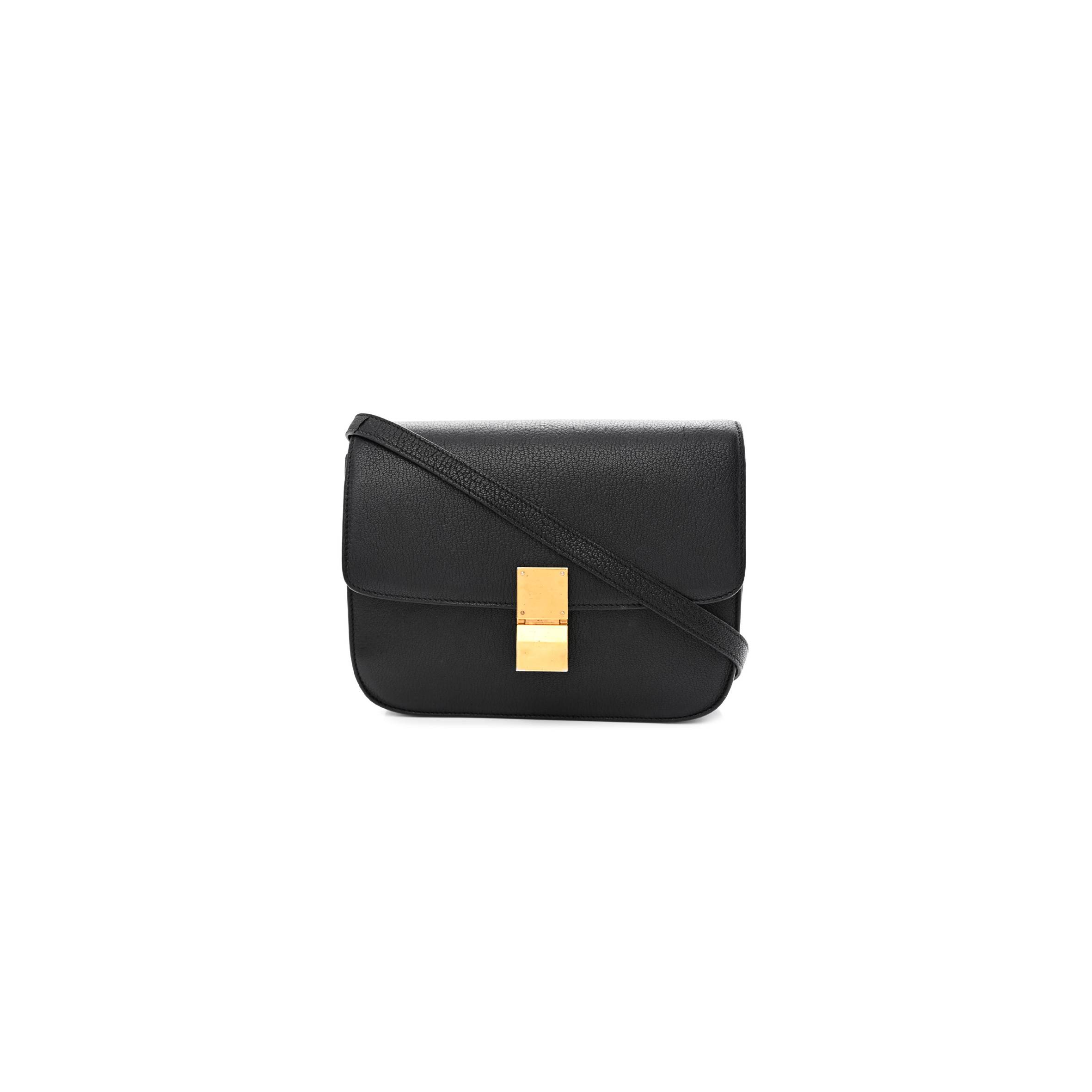 Ce**e liege calfskin medium classic box flap bag black (24*18*7cm)