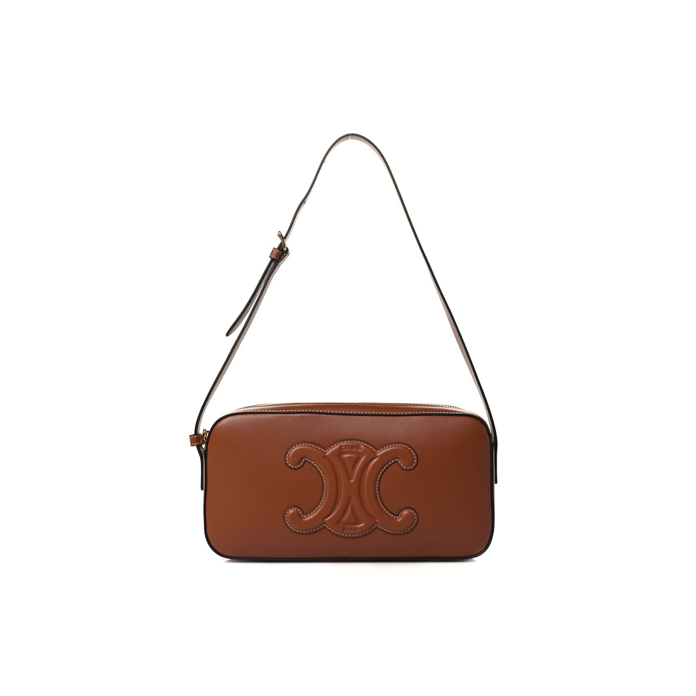 Ce**e smooth calfskin cuir triomphe camera shoulder bag tan (27*13*4cm)