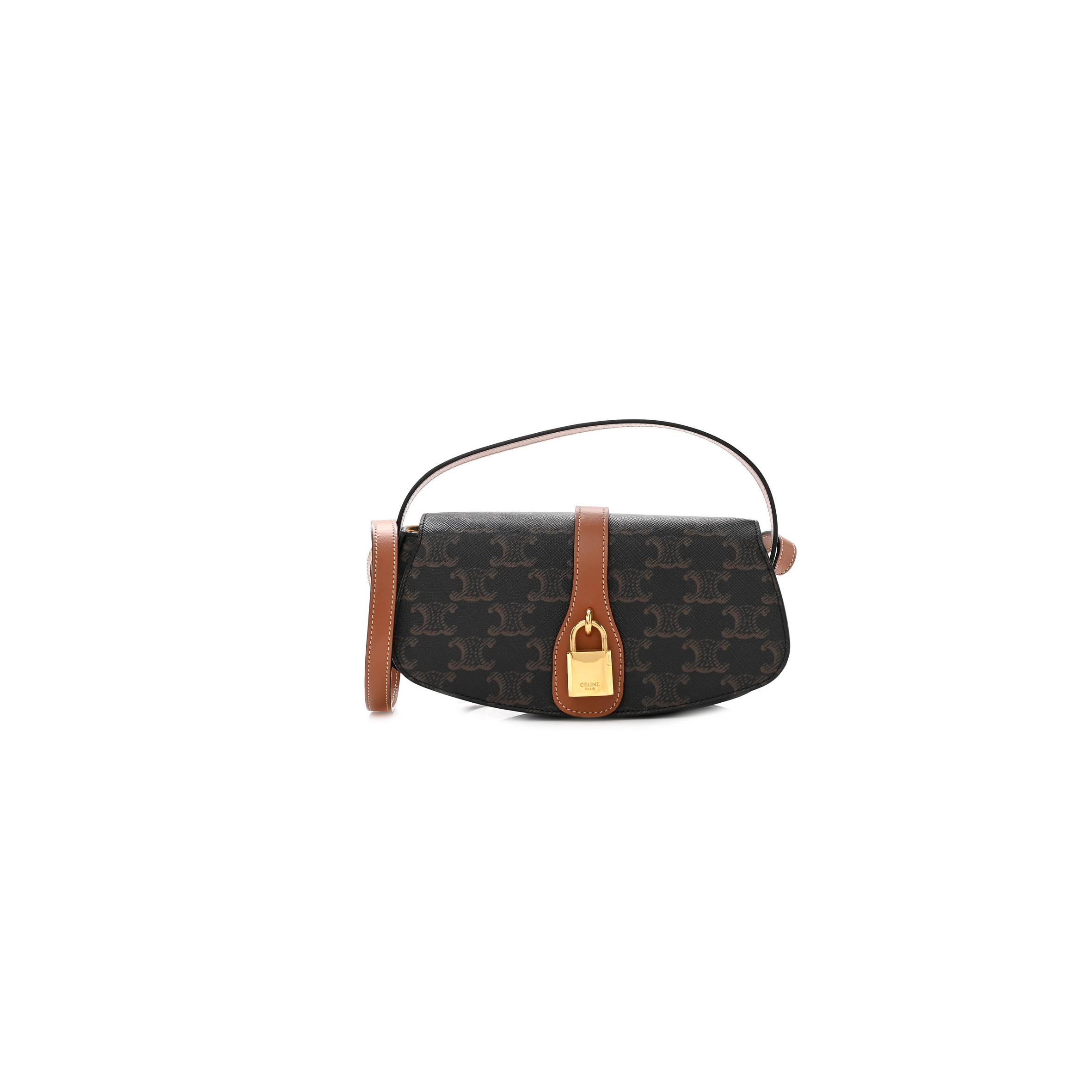 Ce**e triomphe canvas calfskin tabou clutch on strap tan (20*9*5cm)