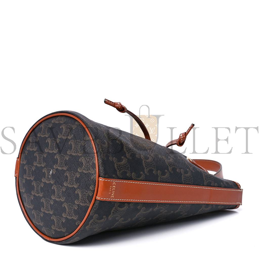 Ce**e triomphe canvas calfskin small drawstring bucket bag tan (21*15*15cm)