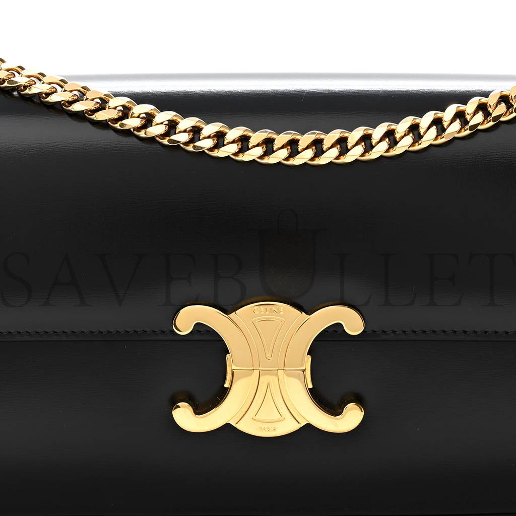 Ce**e shiny calfskin triomphe chain bag black (30*13*4cm)