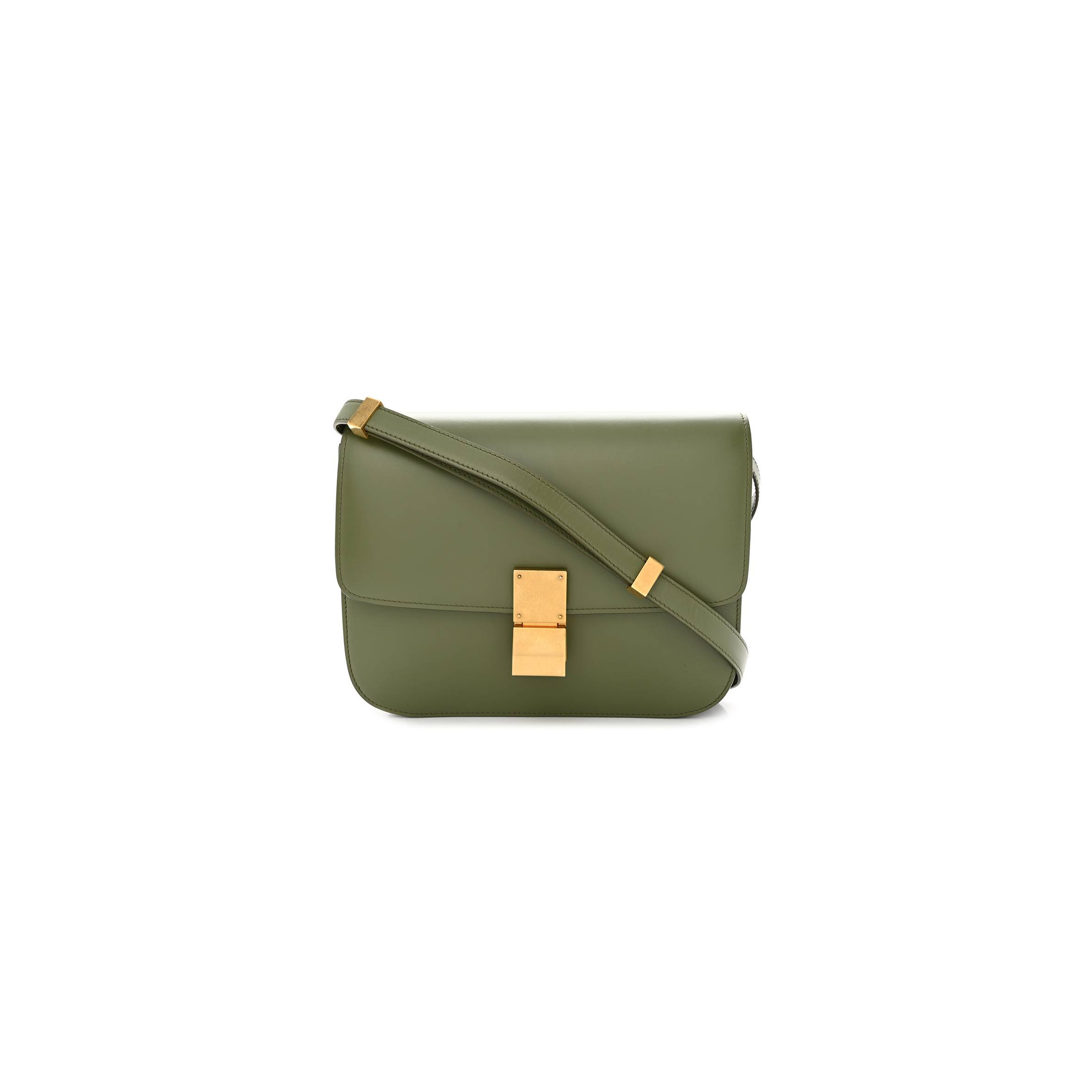 Ce**e box calfskin classic box medium flap bag army green (23*18*6cm)