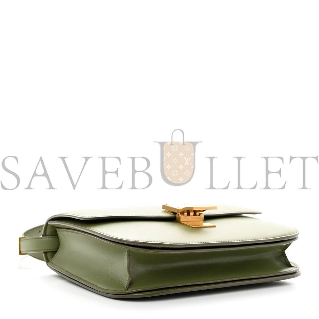 Ce**e box calfskin classic box medium flap bag army green (23*18*6cm)