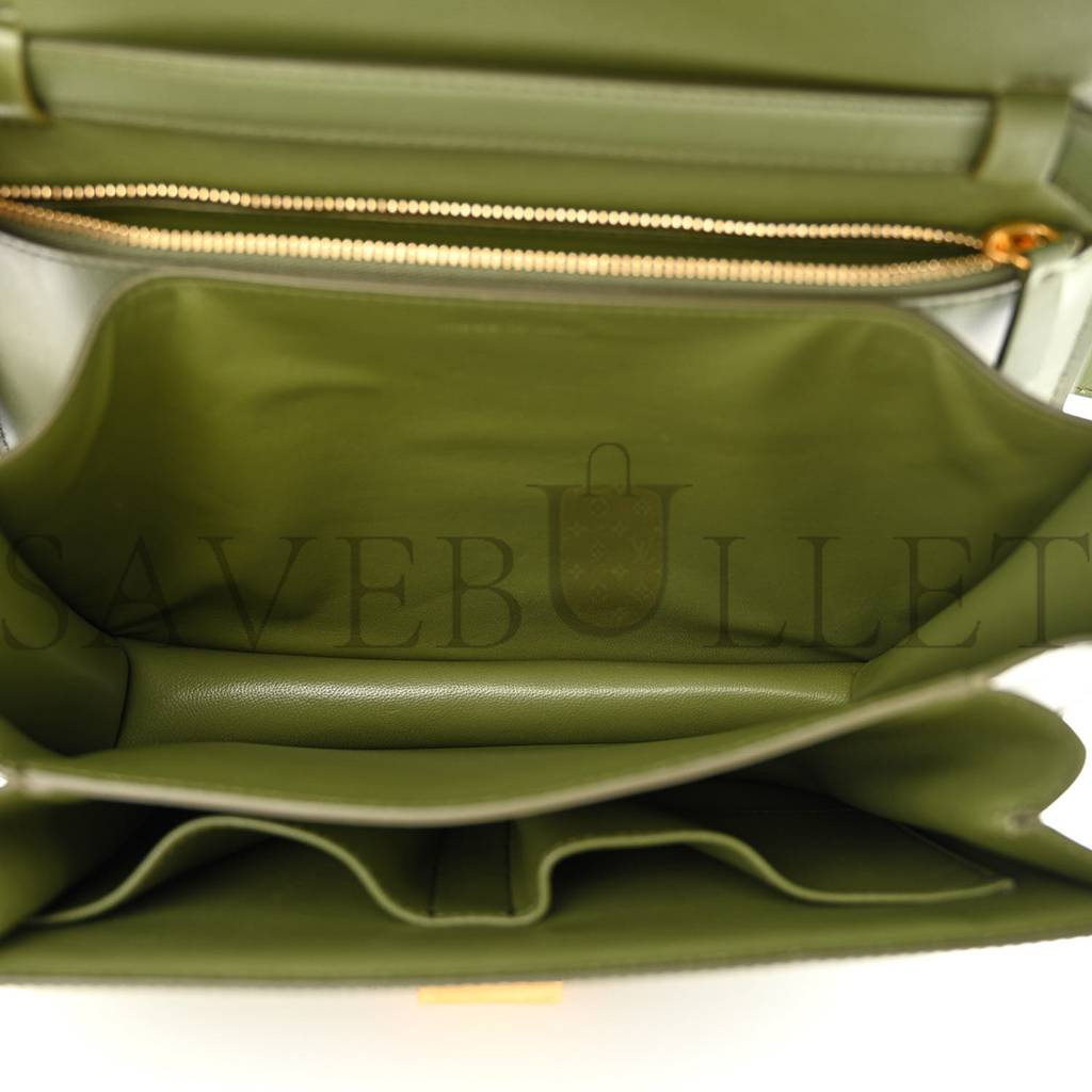 Ce**e box calfskin classic box medium flap bag army green (23*18*6cm)