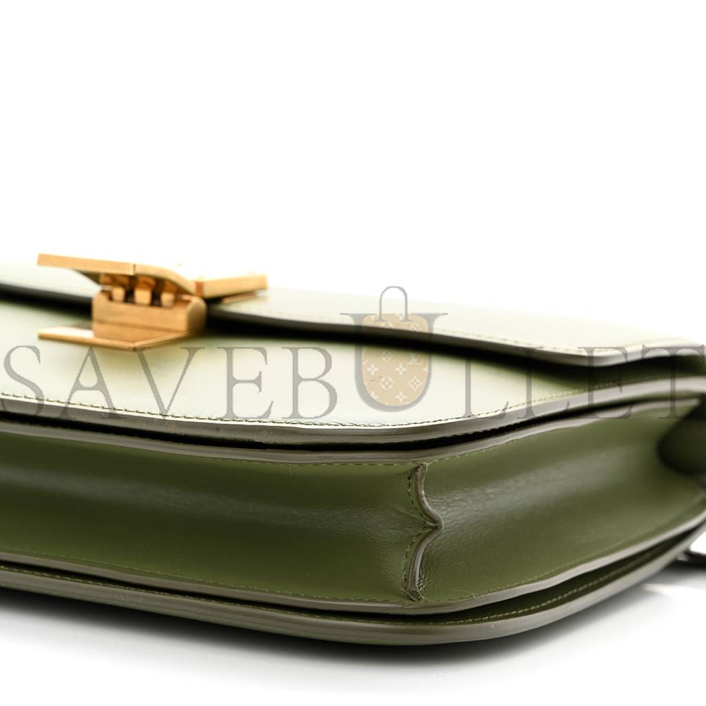 Ce**e box calfskin classic box medium flap bag army green (23*18*6cm)