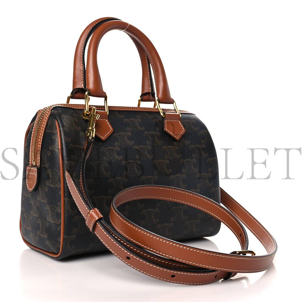 Ce**e triomphe canvas calfskin small boston bag tan (20*15*11cm)