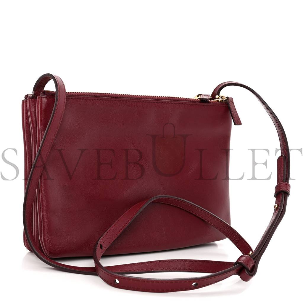 Ce**e smooth lambskin small trio crossbody bag burgundy (22*15*4cm)